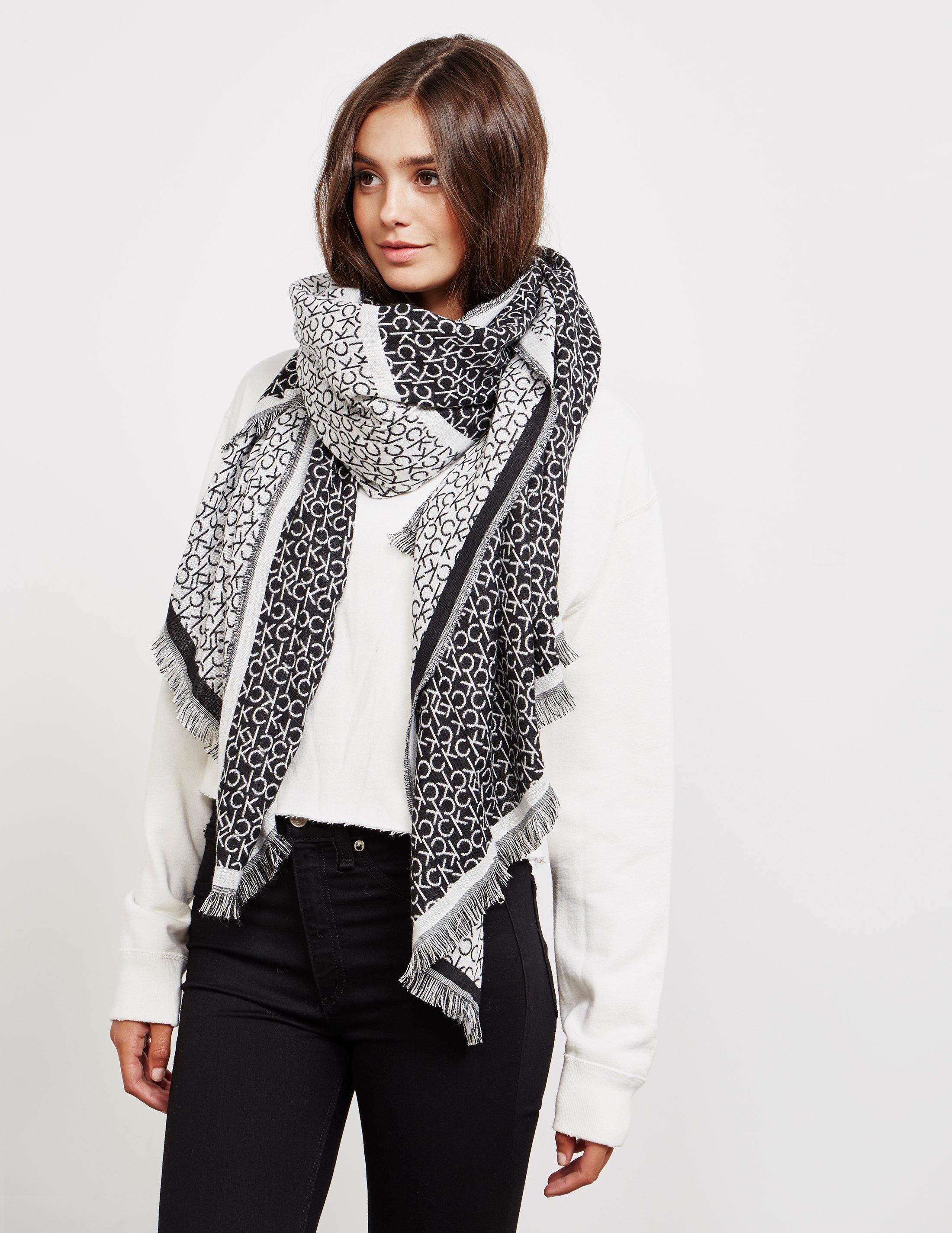 Calvin Klein Synthetic Womens Check Scarf - Online Exclusive Black | Lyst