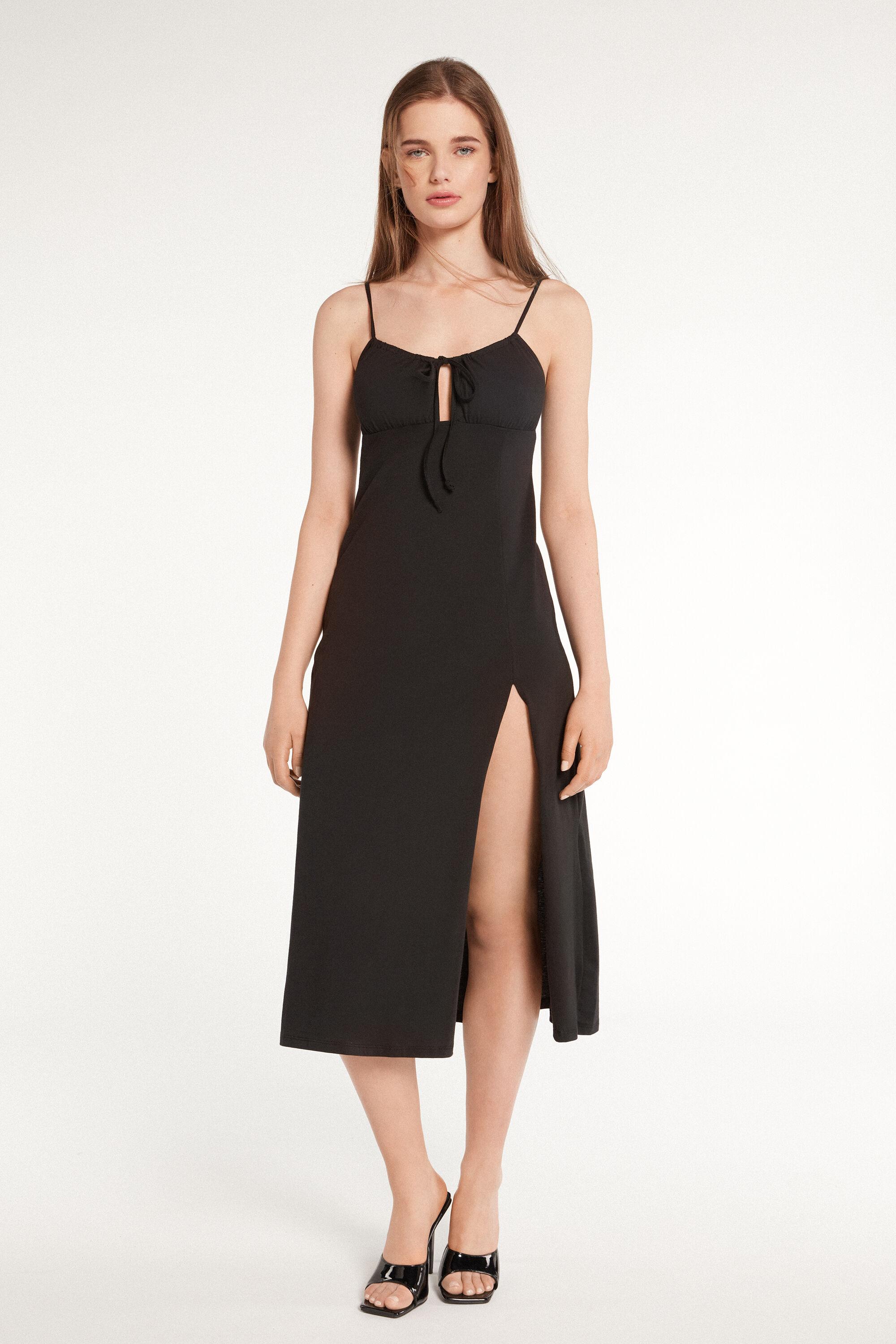 Robe Midi en Jersey avec Fente Tezenis en coloris Noir | Lyst