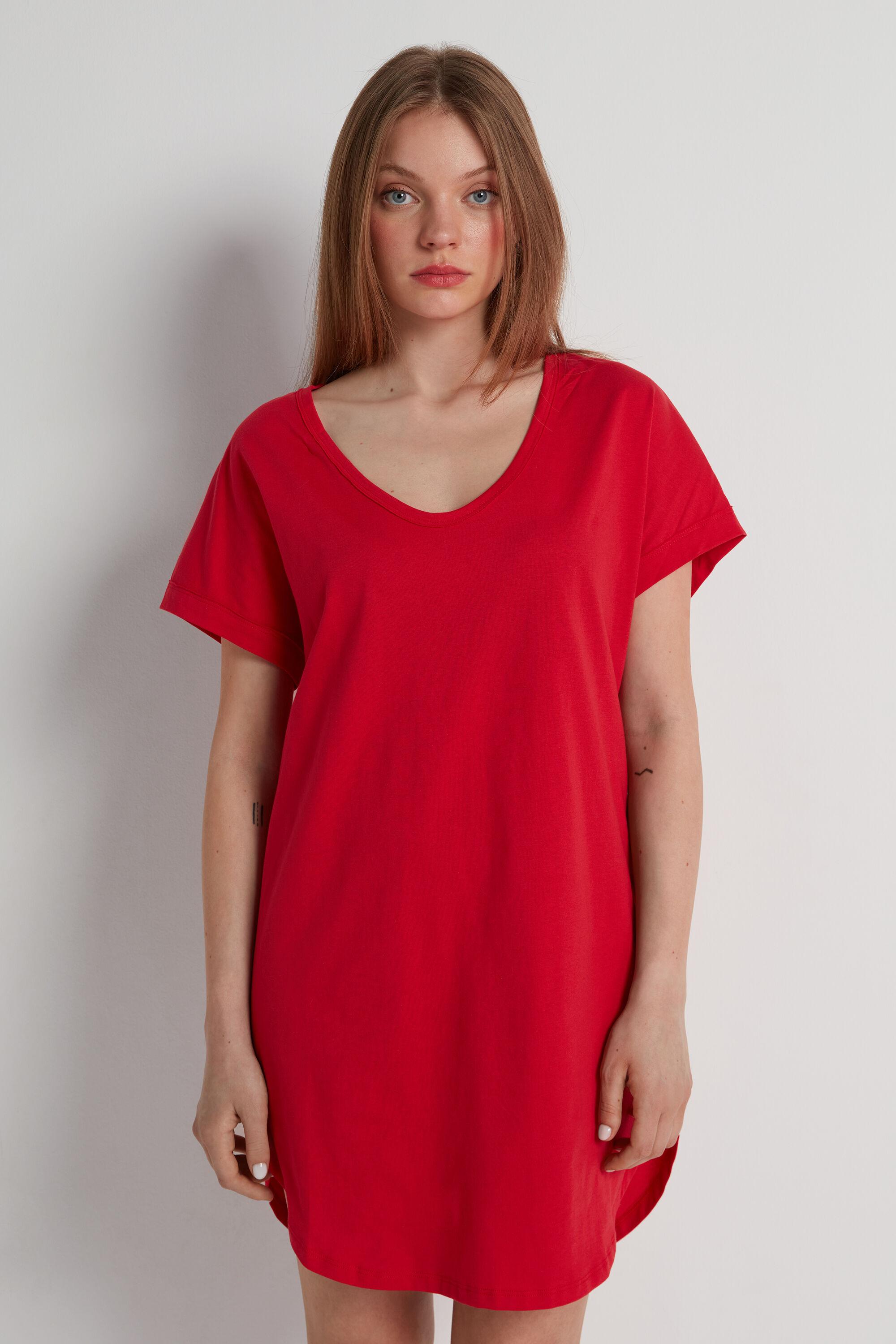 Vestito Corto Cotone Mezza Manica Scollo Tondo di Tezenis in Rosso | Lyst