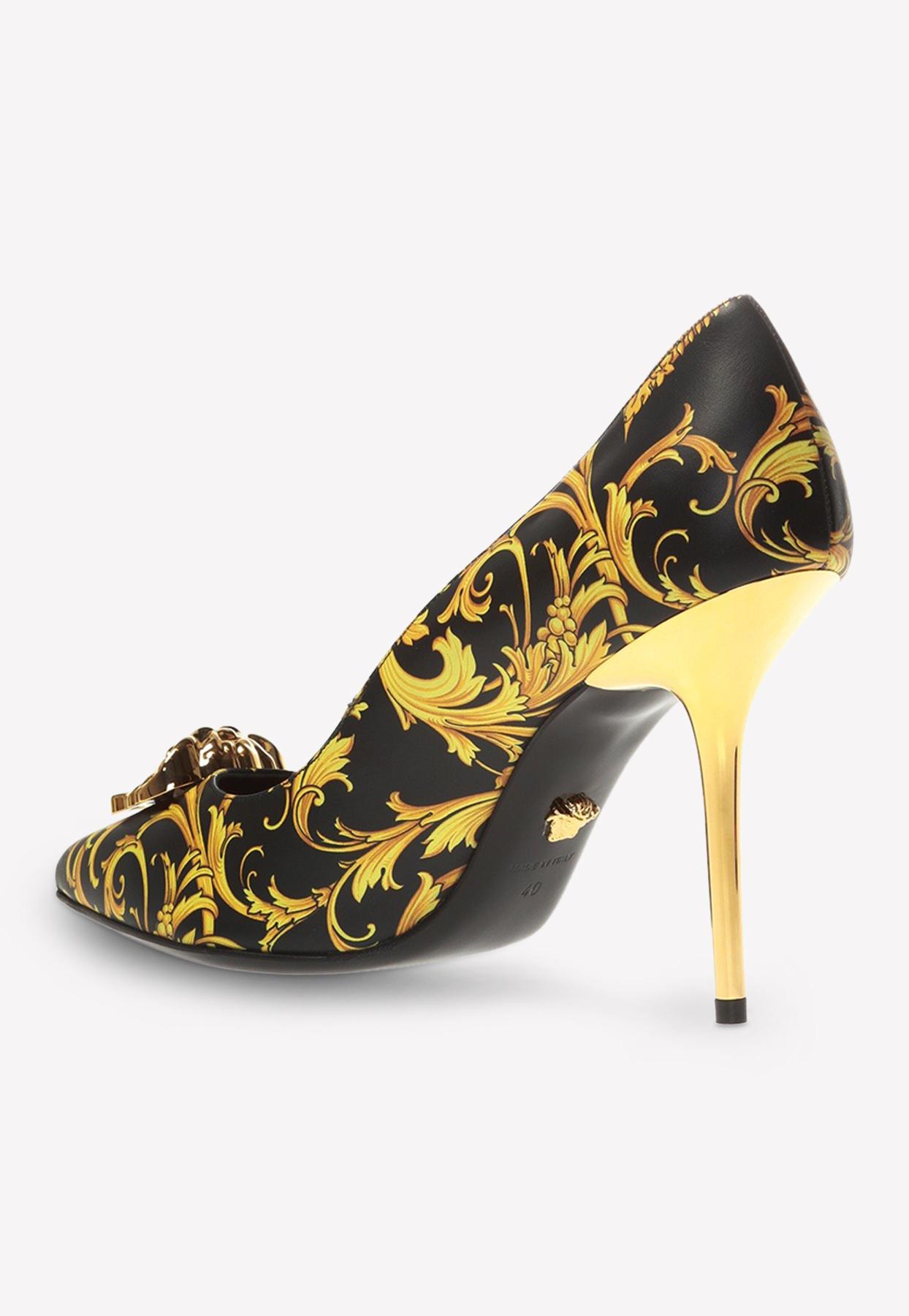 Versace Palazzo 100 Baroccoprint Leather Pumps With