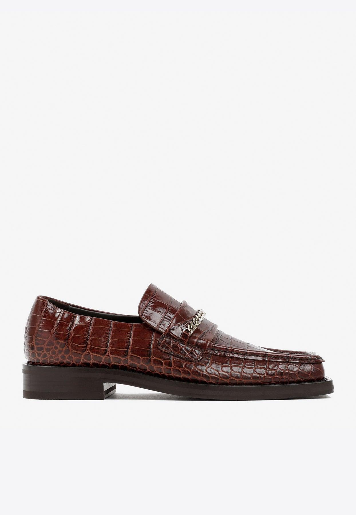 Martine Rose Chain-link Loafers In Croc Embossed Leather in Brown for ...
