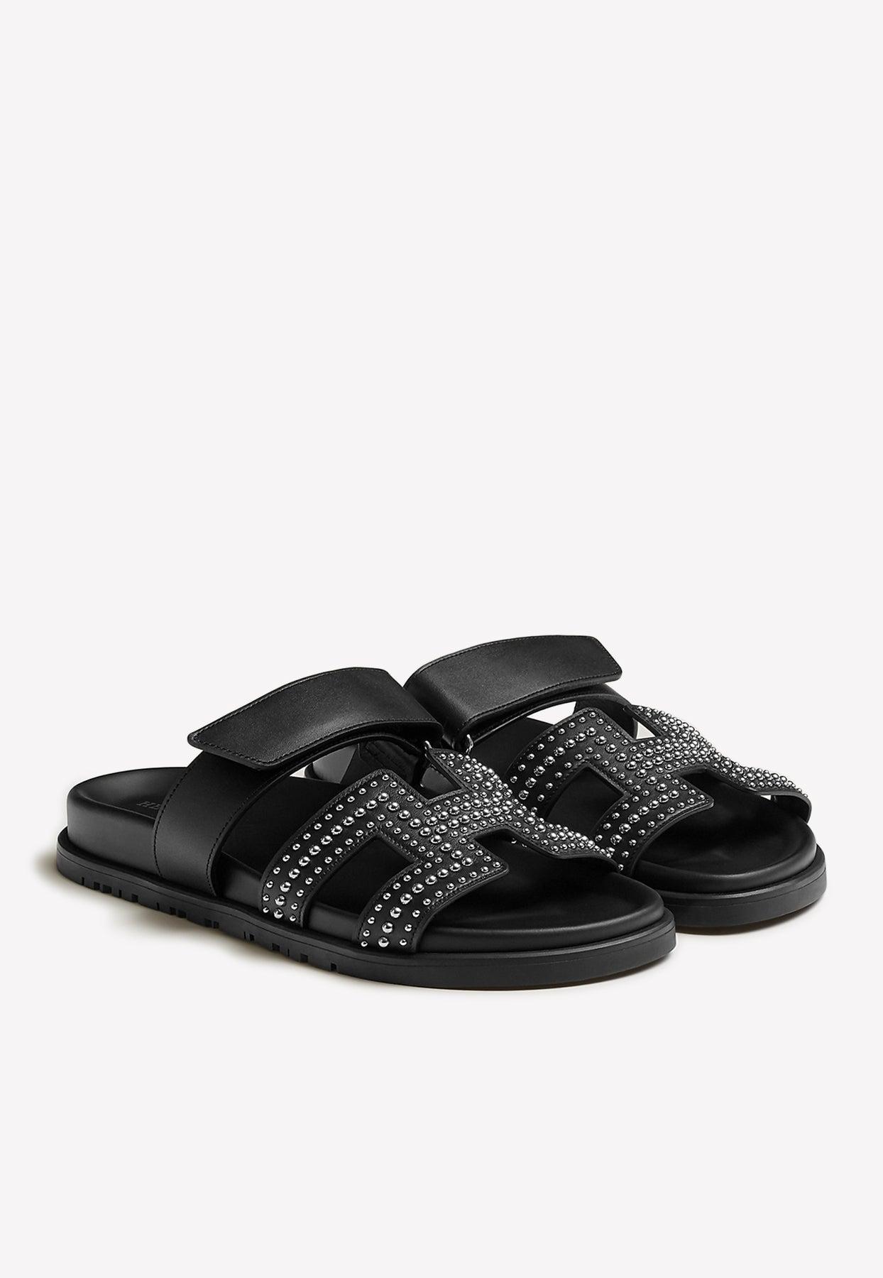 Hermès Chypre Stud-embellished Sandals In Calfskin in Black | Lyst UK