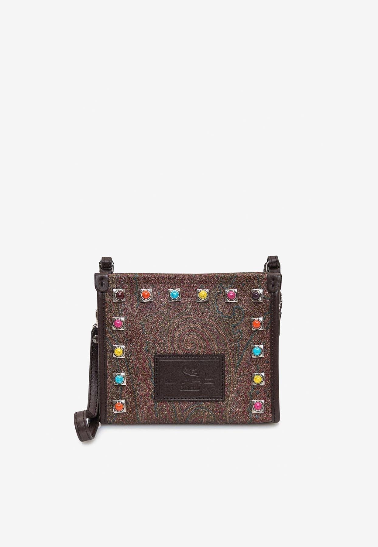 Etro Stud-embellished Paisley Crossbody Bag in Brown | Lyst