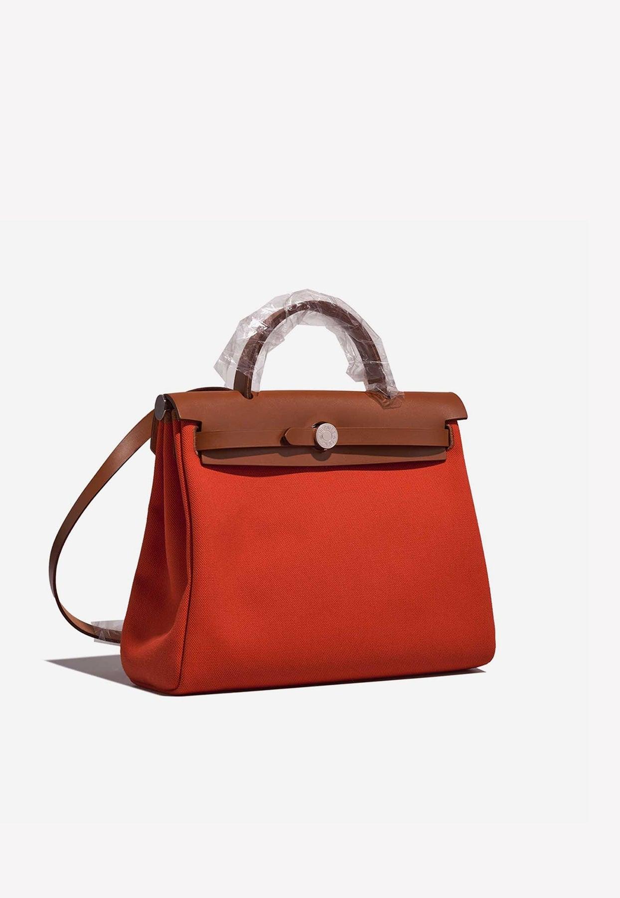 Hermès Herbag 31 In Orange Mecano Toile And Fauve Vache Hunter