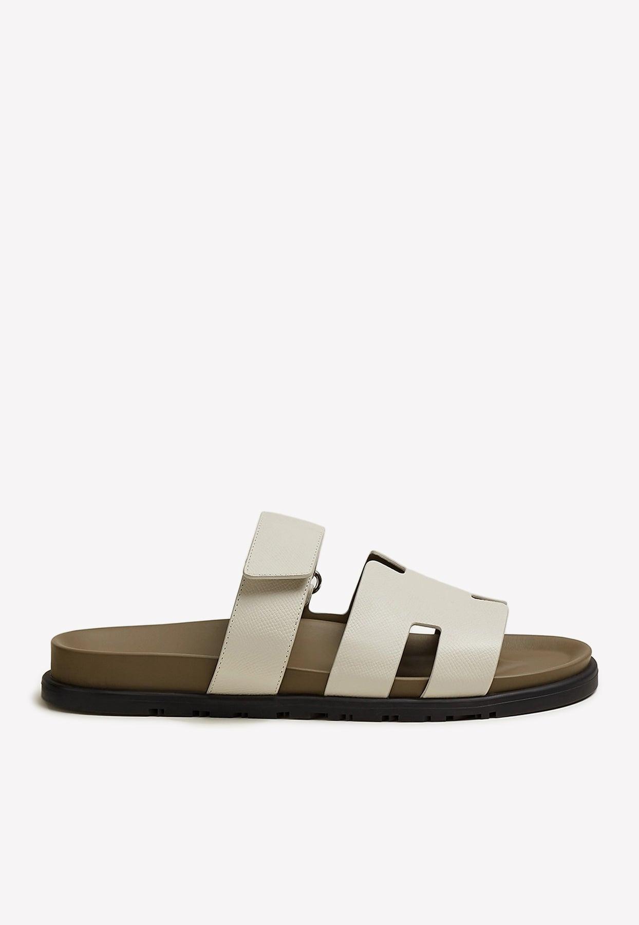 HERMES Epsom Mens Chypre Sandals 43 White 1247032