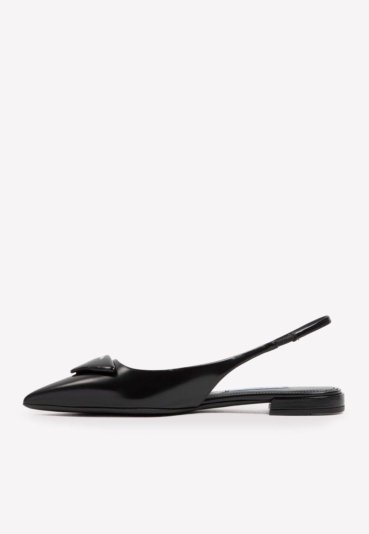Prada Logo-appliqué Slingback Ballerina Flats in Black | Lyst