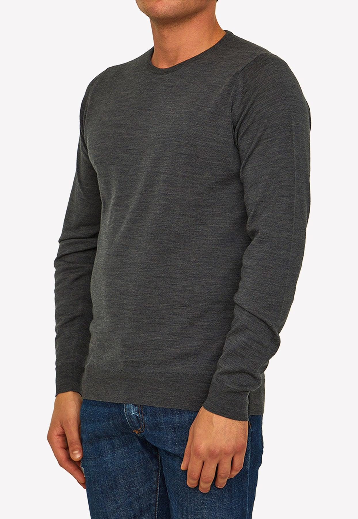 John Smedley Crewneck Sweater In Merino Wool in Gray for Men | Lyst