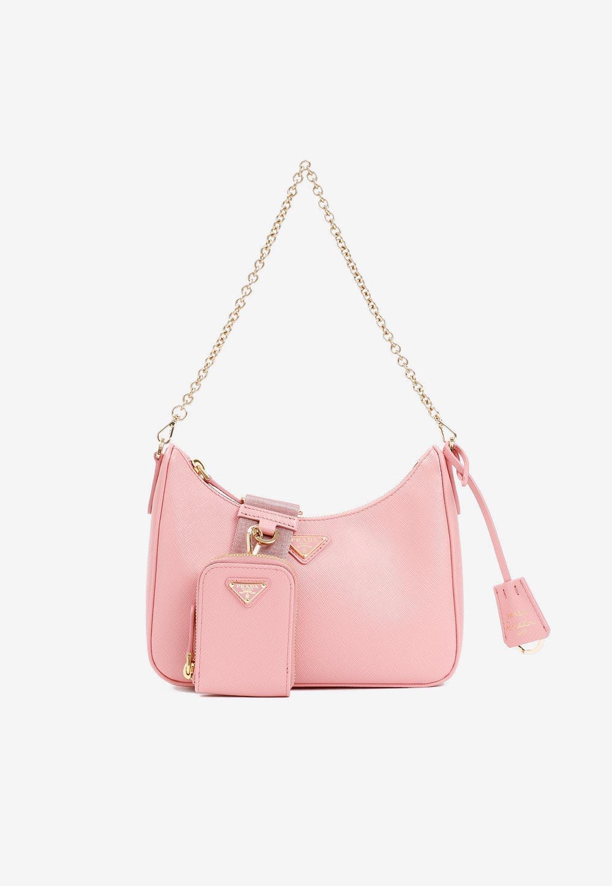 prada leather shoulder bag pink