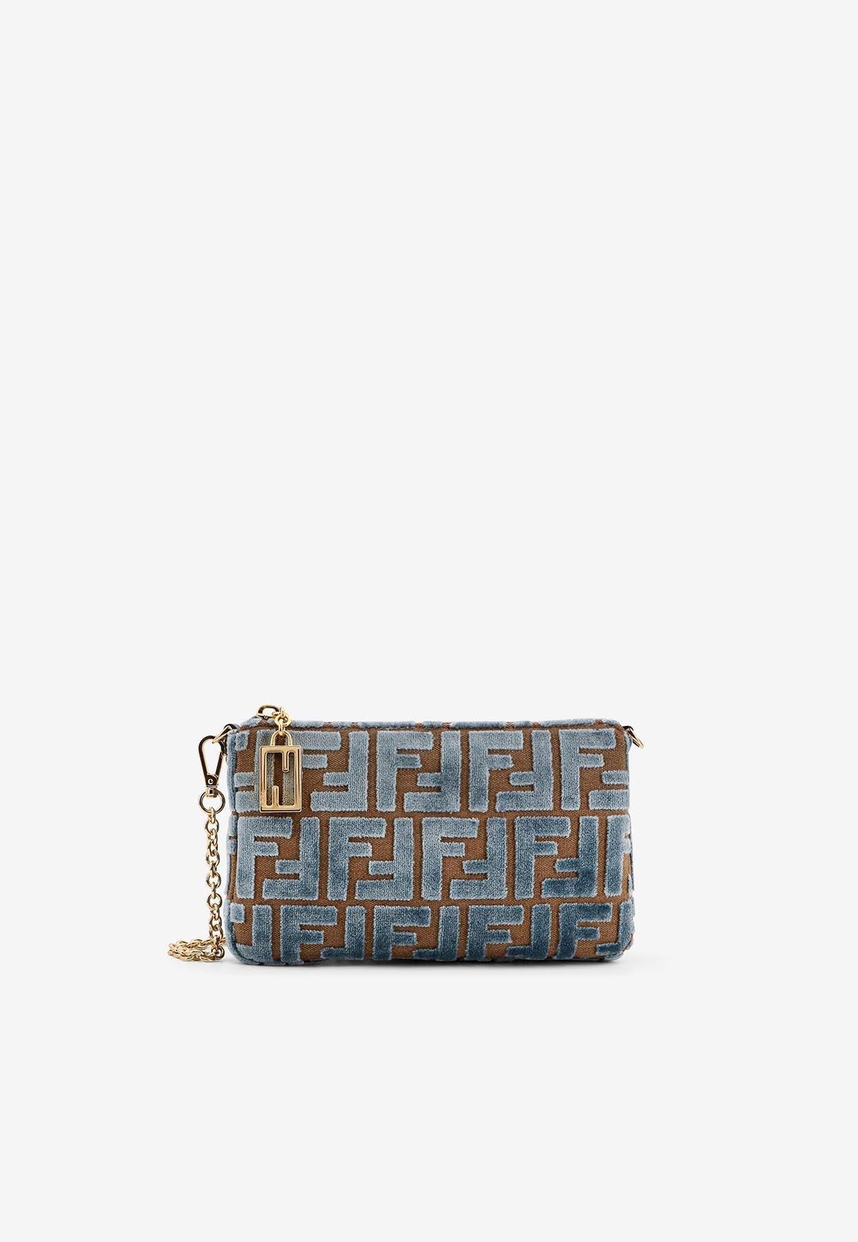 Fendi Baguette Jacquard Ff Velvet Pouch Bag in White | Lyst