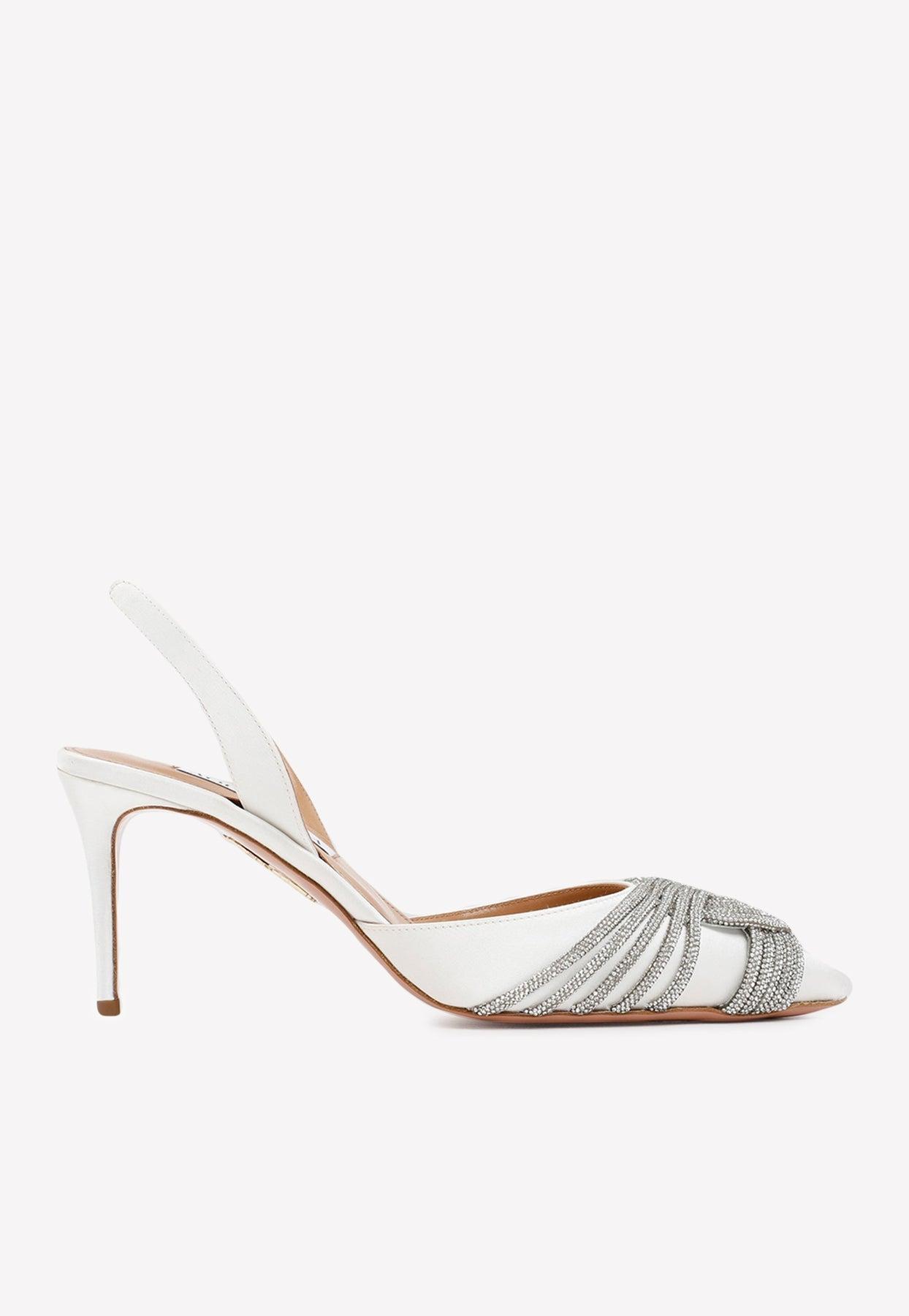 Aquazzura Gatsby 75 Slingback Peep Toe Satin Sandals In White Lyst