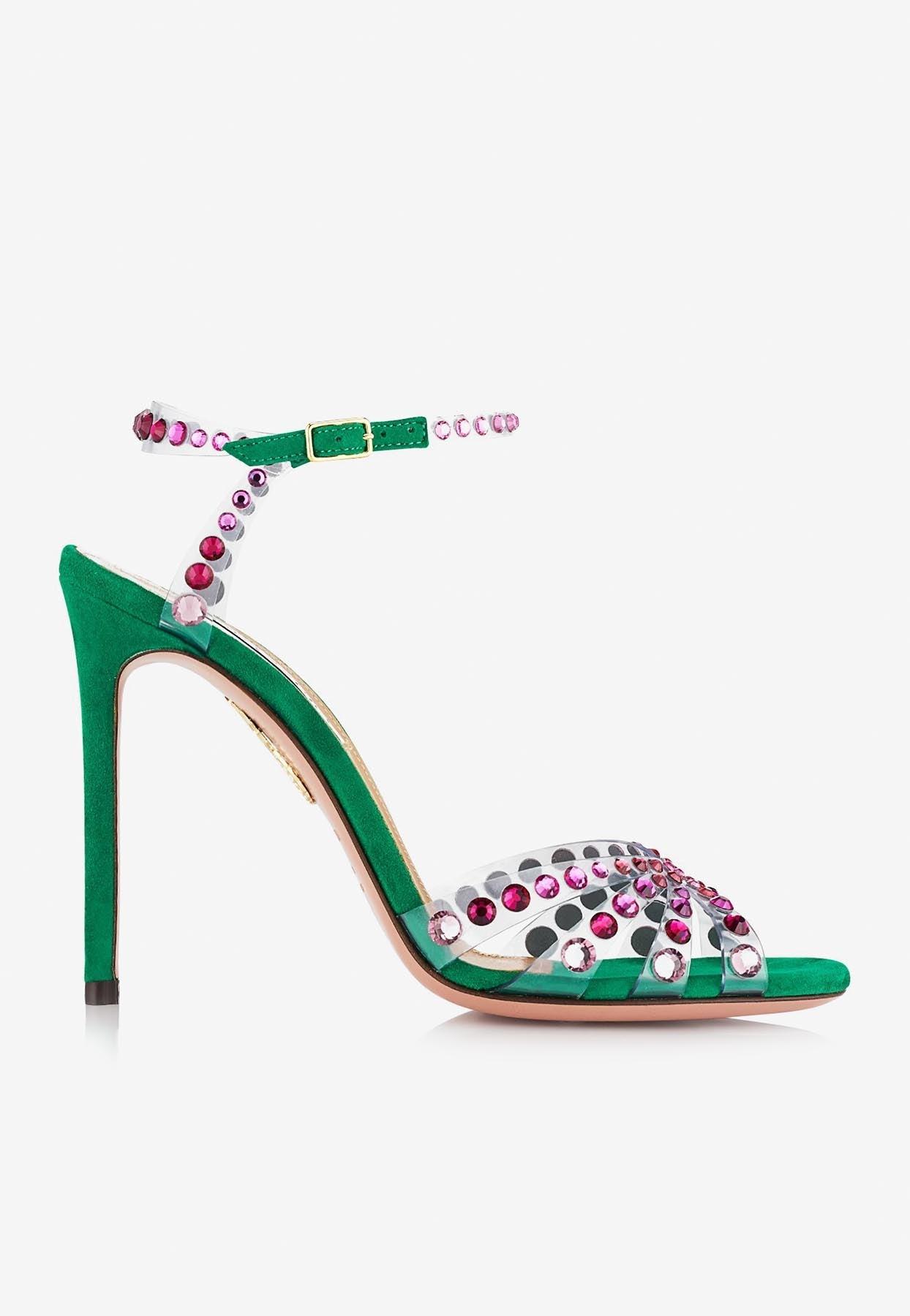 Aquazzura Olympia 105 Gem-embellished Sandals In Suede in Green | Lyst