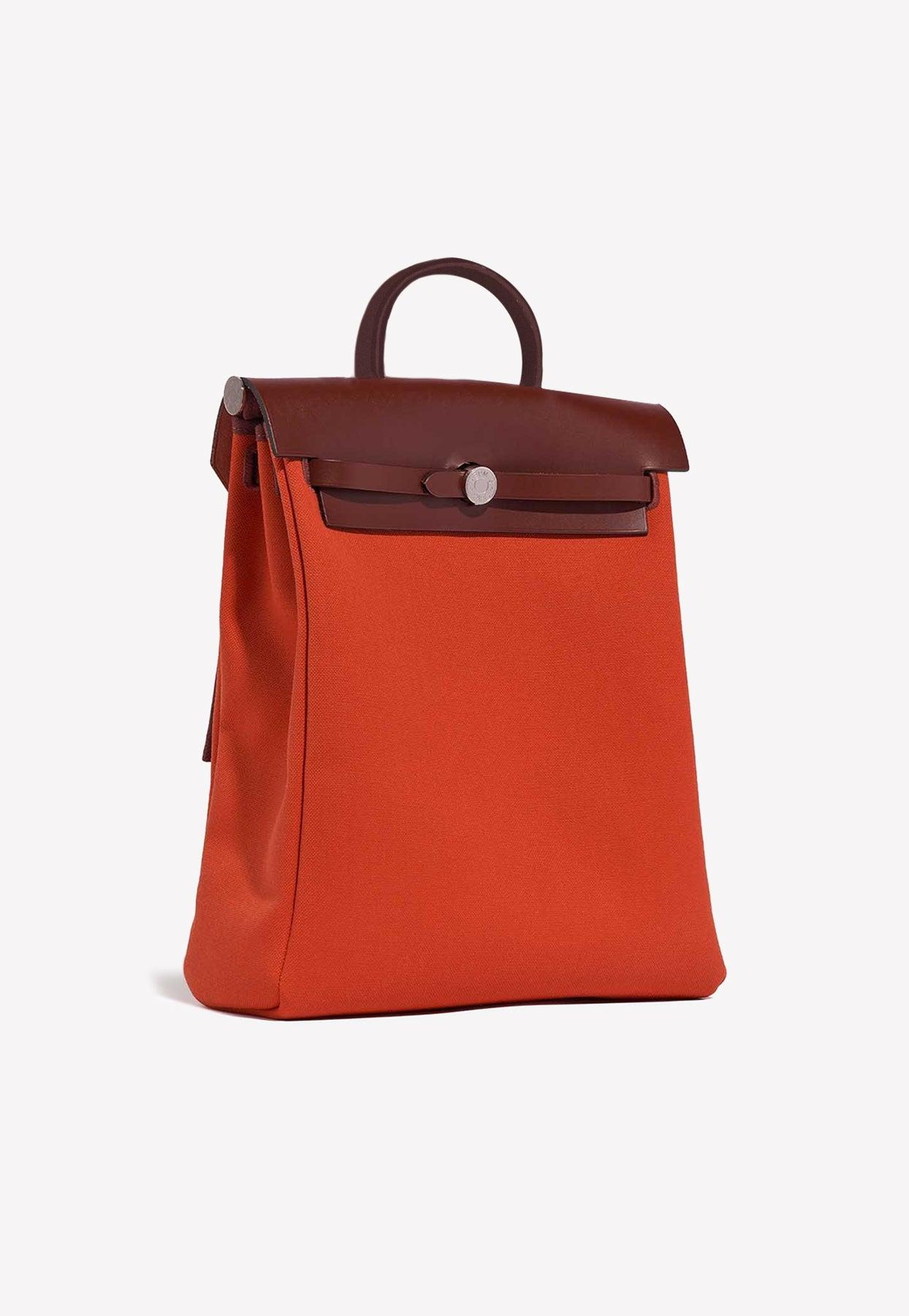 Hermès Herbag A Dos Backpack In Orange Mècano Toile And Rouge H