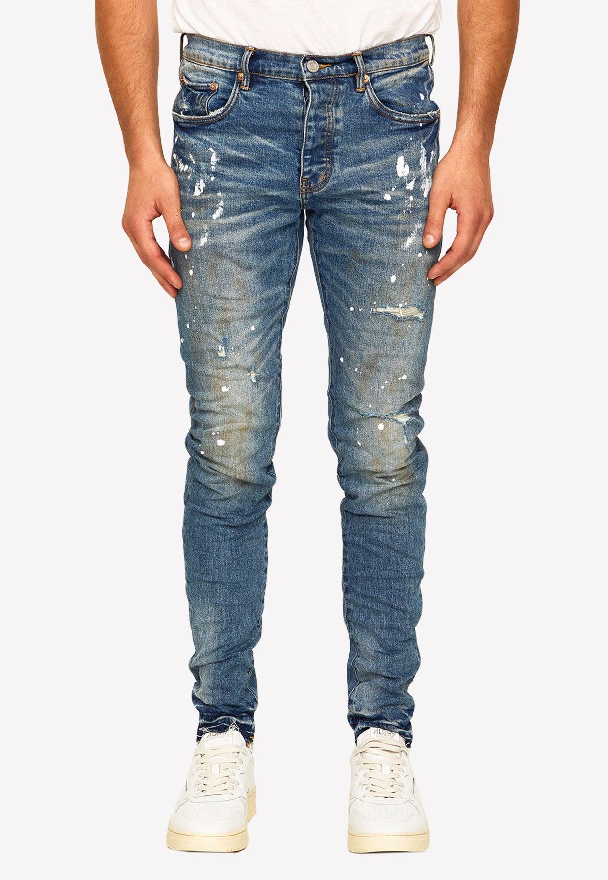 Purple Brand Paint Splatter-detail Distressed Jeans in Blue for
