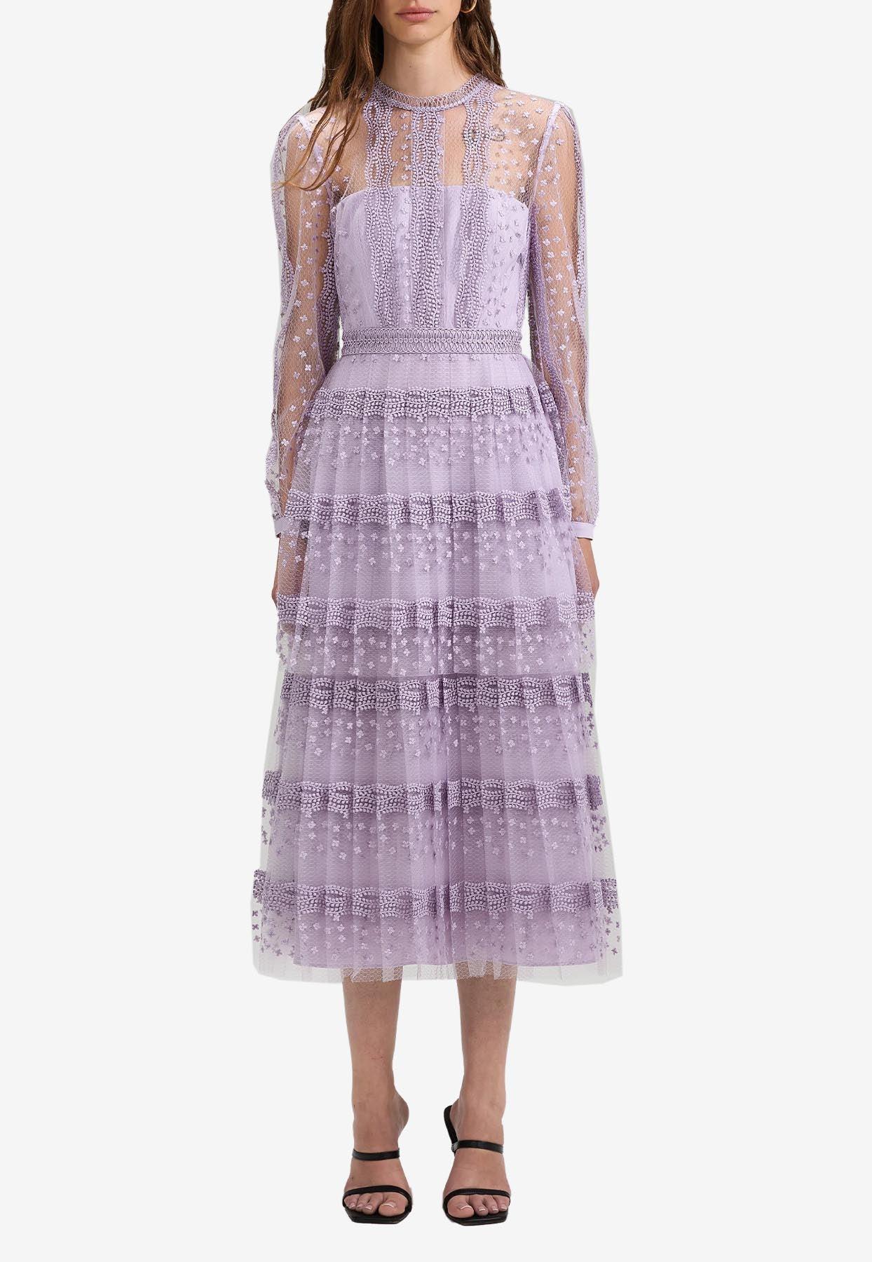 self portrait tiered floral lace printed dress Self-Portrait | Dresses | Self Portrait Tiered Midi Dress In Floral Lace Pattern