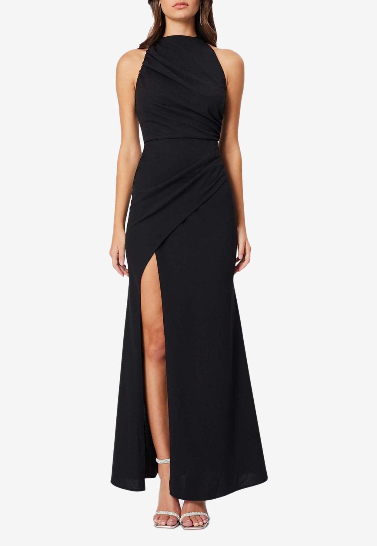 The Peridot Evening Draped Halter Maxi Dress