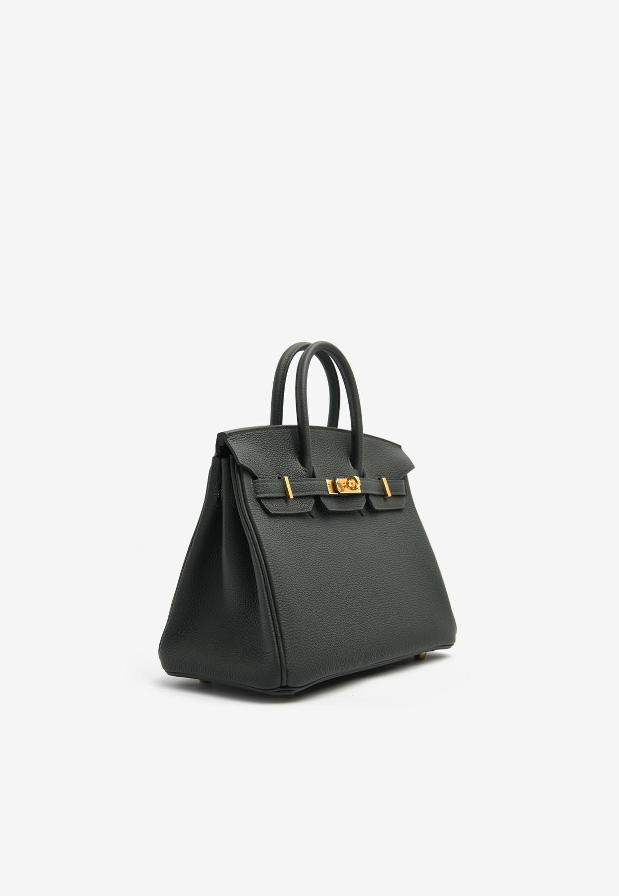 Hermes Birkin 25 Top Handle Bag In Bleu Nuit Togo With Gold Hardware In  Black