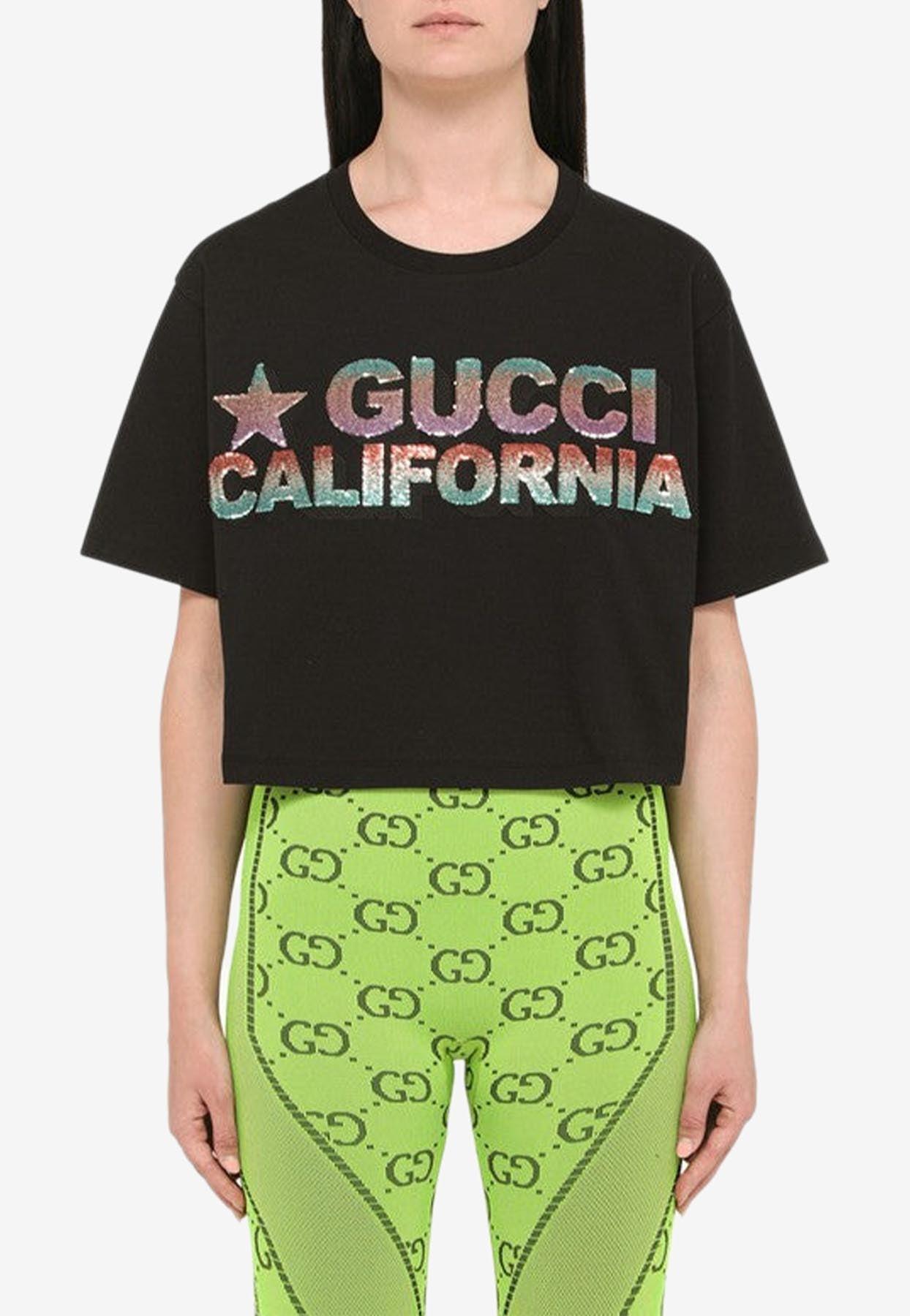 Gucci Sequin Embellished Cropped T-shirt in Black | Lyst