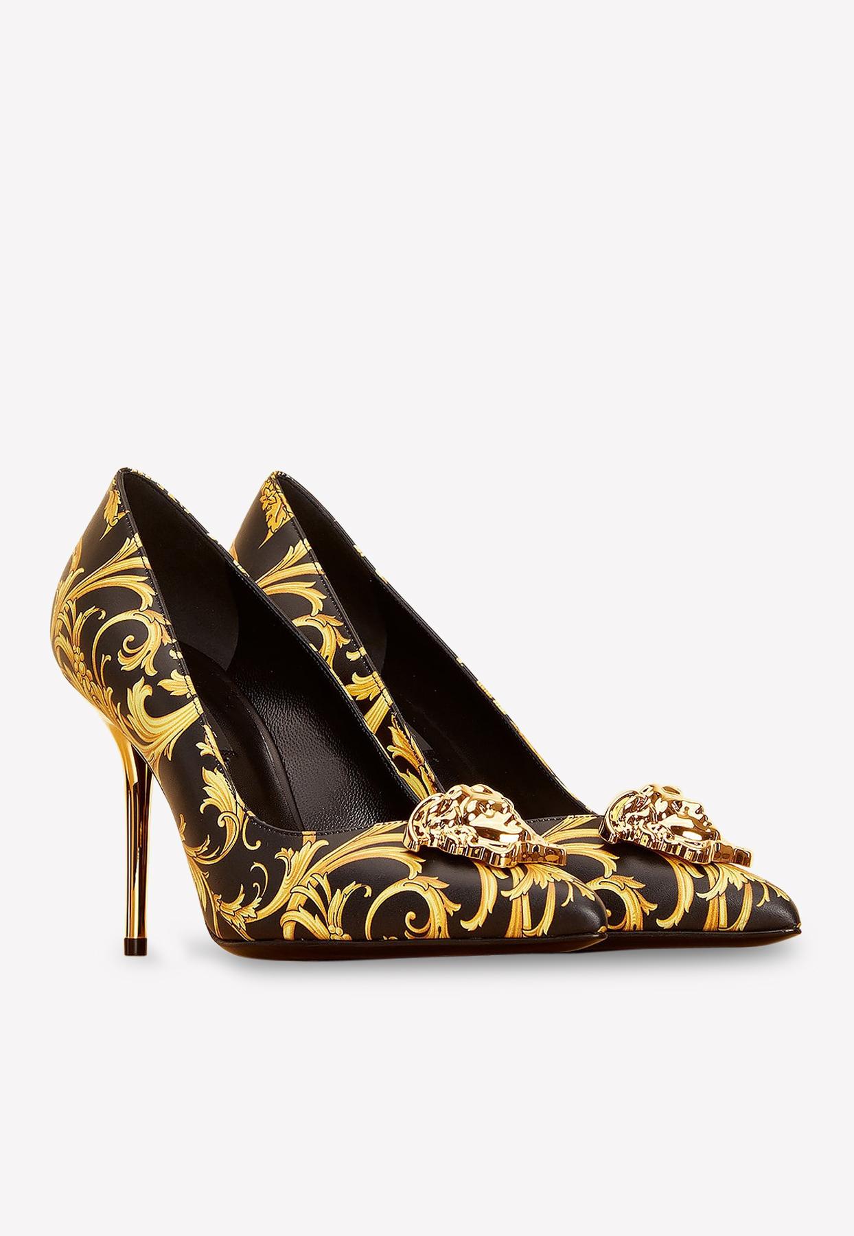 Versace Palazzo 100 Baroccoprint Leather Pumps With