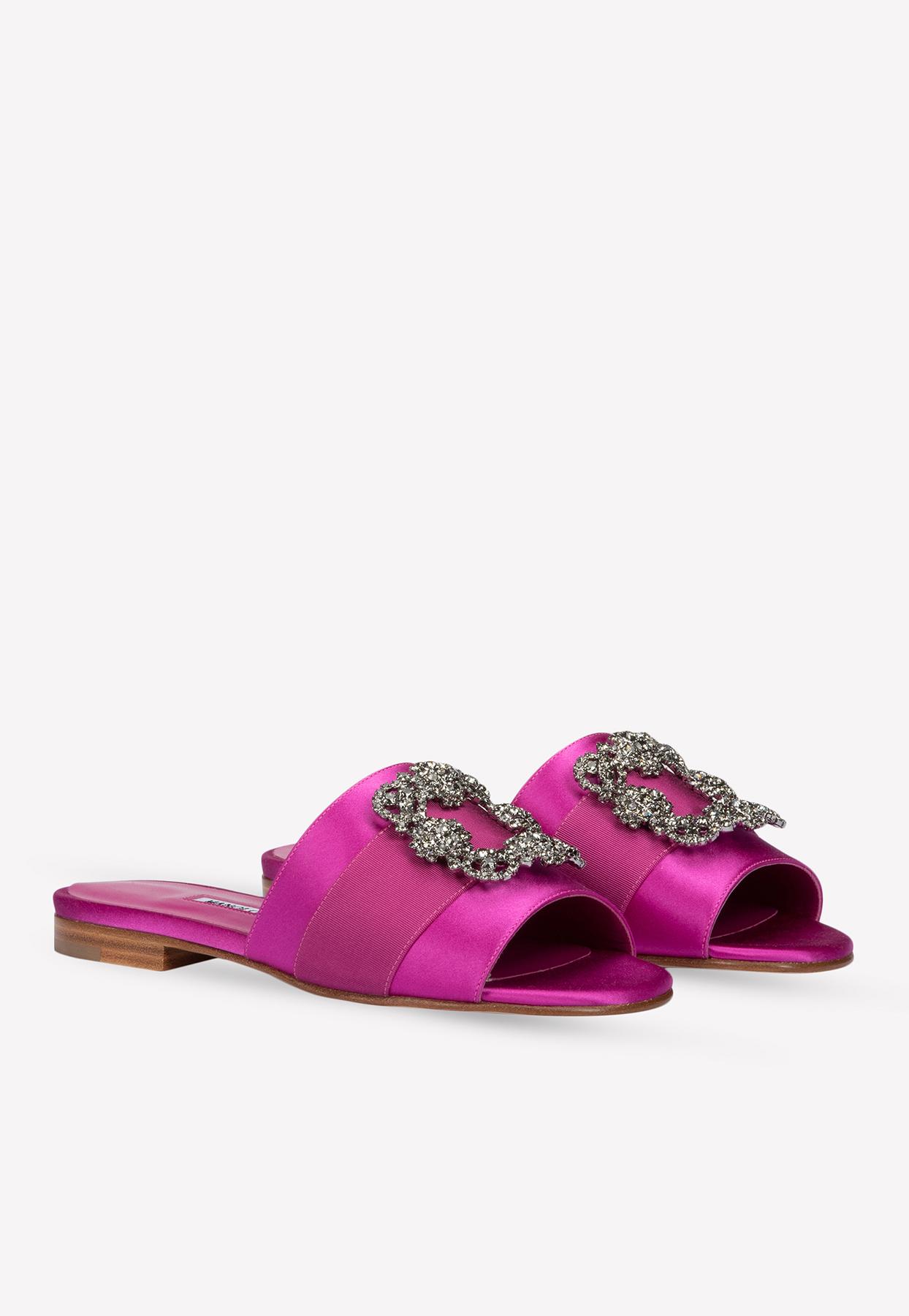 Manolo Blahnik Martamod Satin Crystal-embellished Buckle Sliders in ...