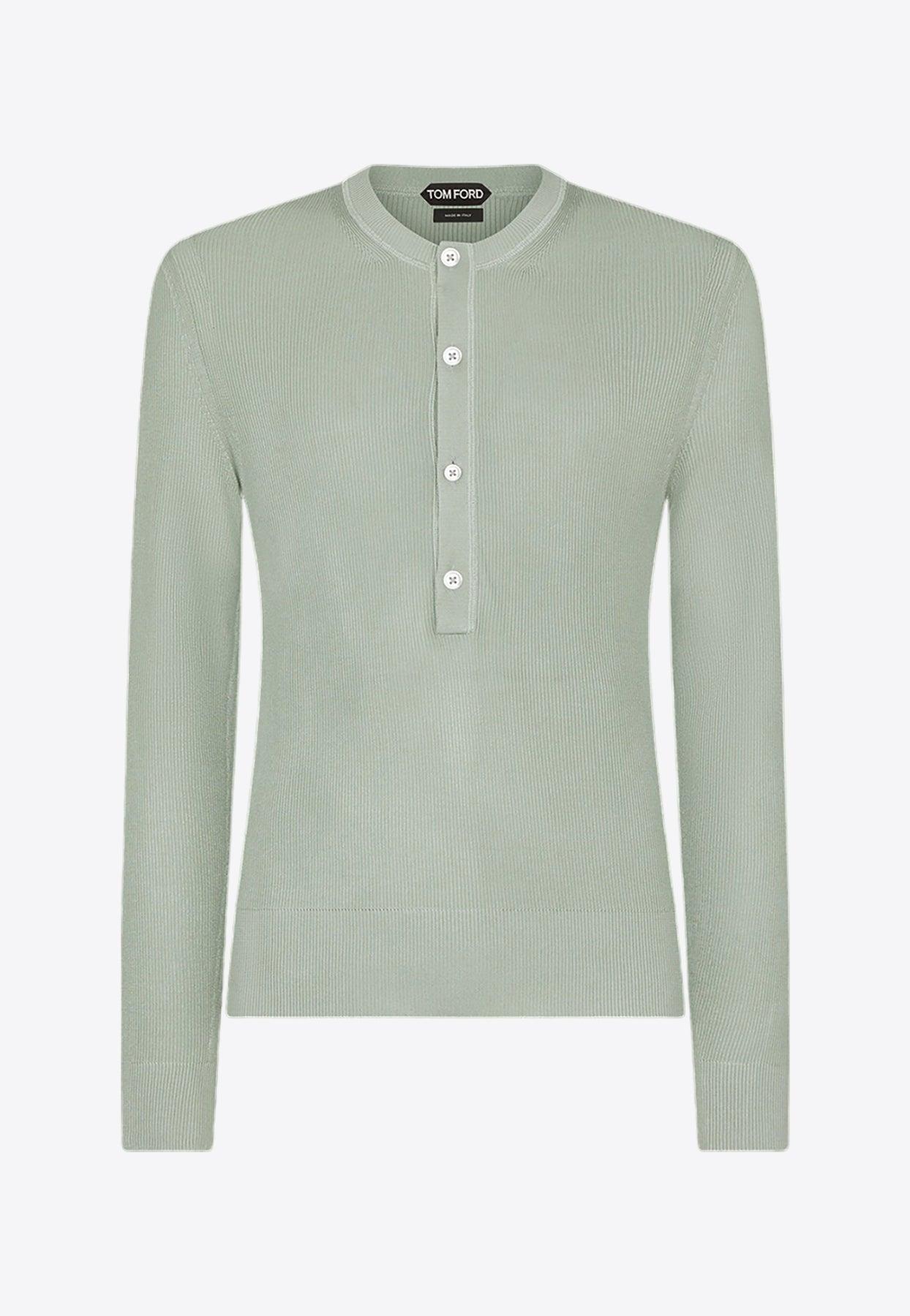 Tom Ford Silk-Blend Henley T-Shirt in Green for Men | Lyst