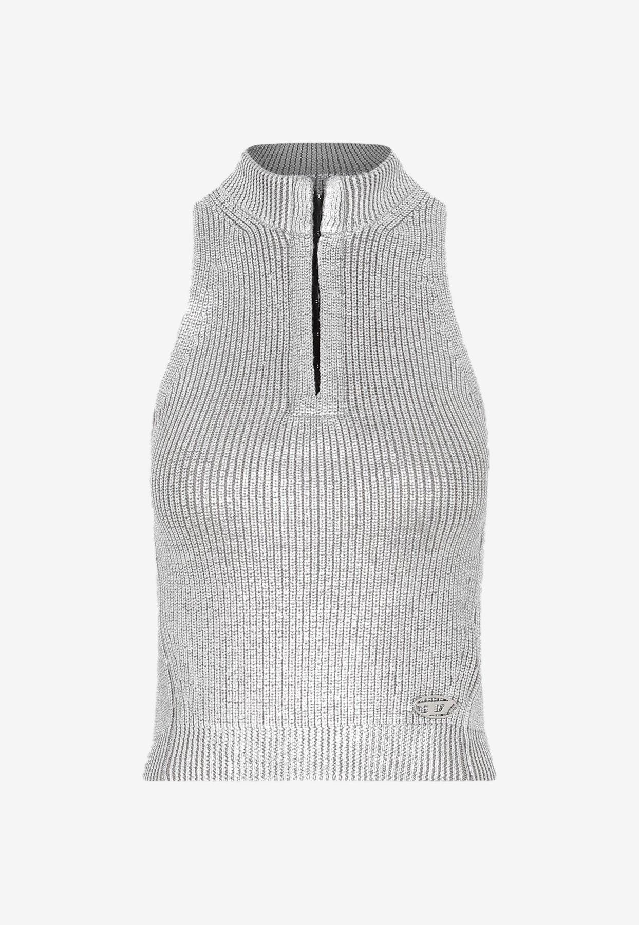 DIESEL Logo Ribbed Knit Wool Top in Gray | Lyst