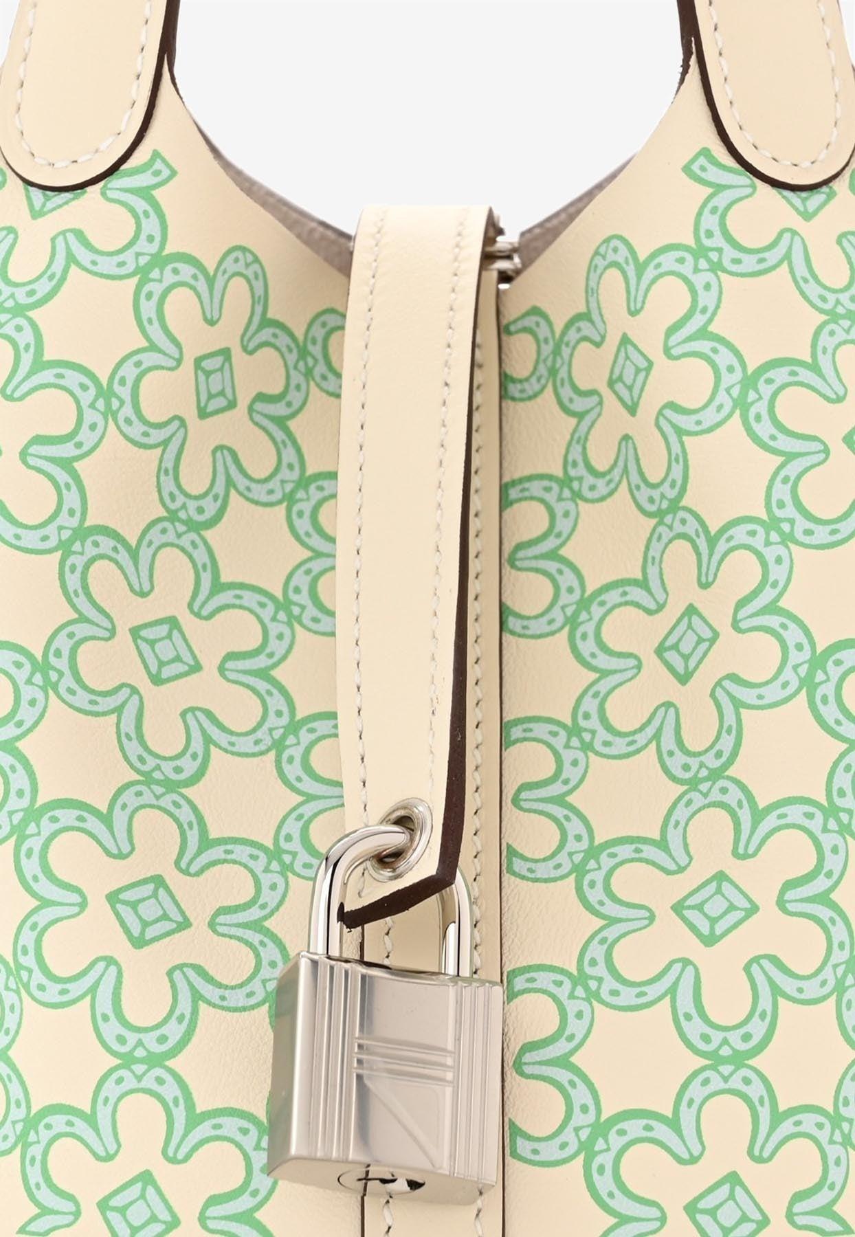 Hermes Picotin Lock Micro bag Lucky Daisy Nata/Vert/White Swift leather  Silver hardware