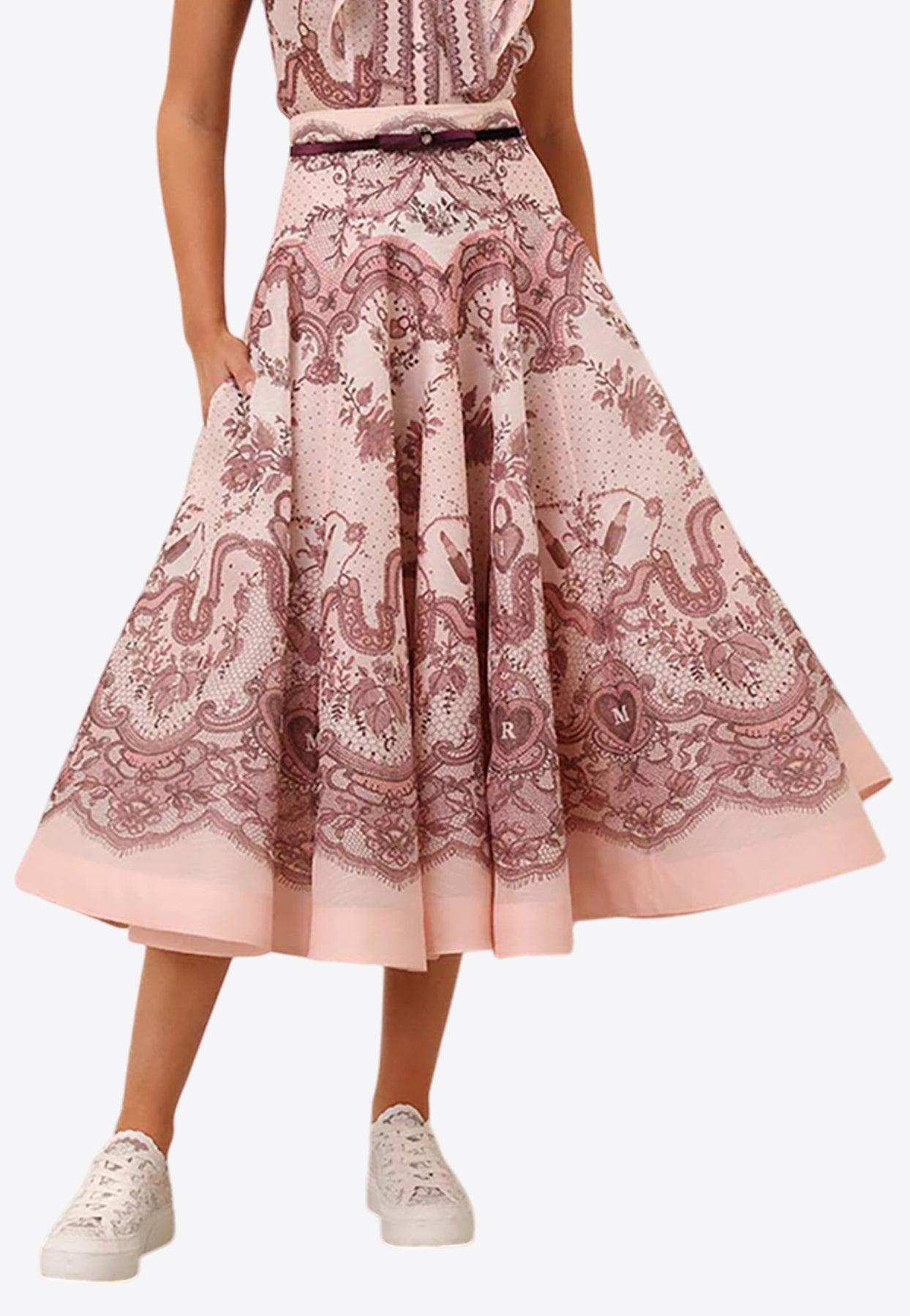 Zimmermann Crush Flared Midi Belted Skirt in Pink | Lyst