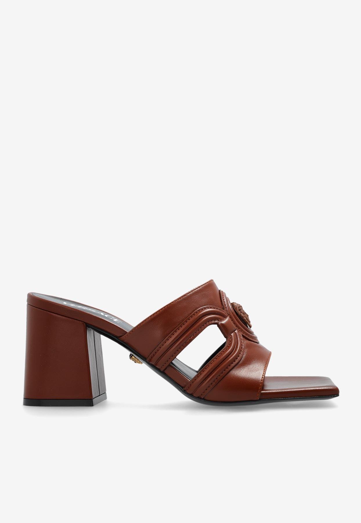 VERSACE♪セール♪MULE Versace Women's Black Gold Medusa Vernice Leather Sandals