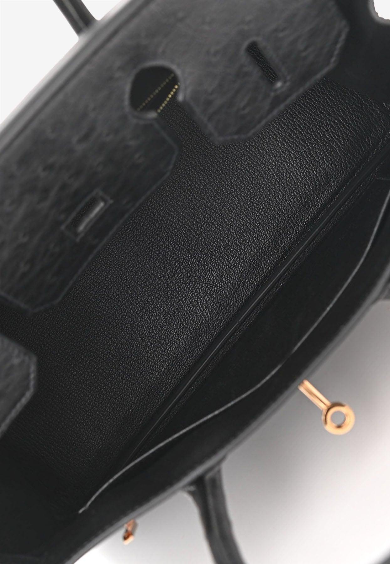 Hermes Black Noir Ostrich Leather Birkin 25cm Birkin Rose Gold Hardwar – On  Que Style