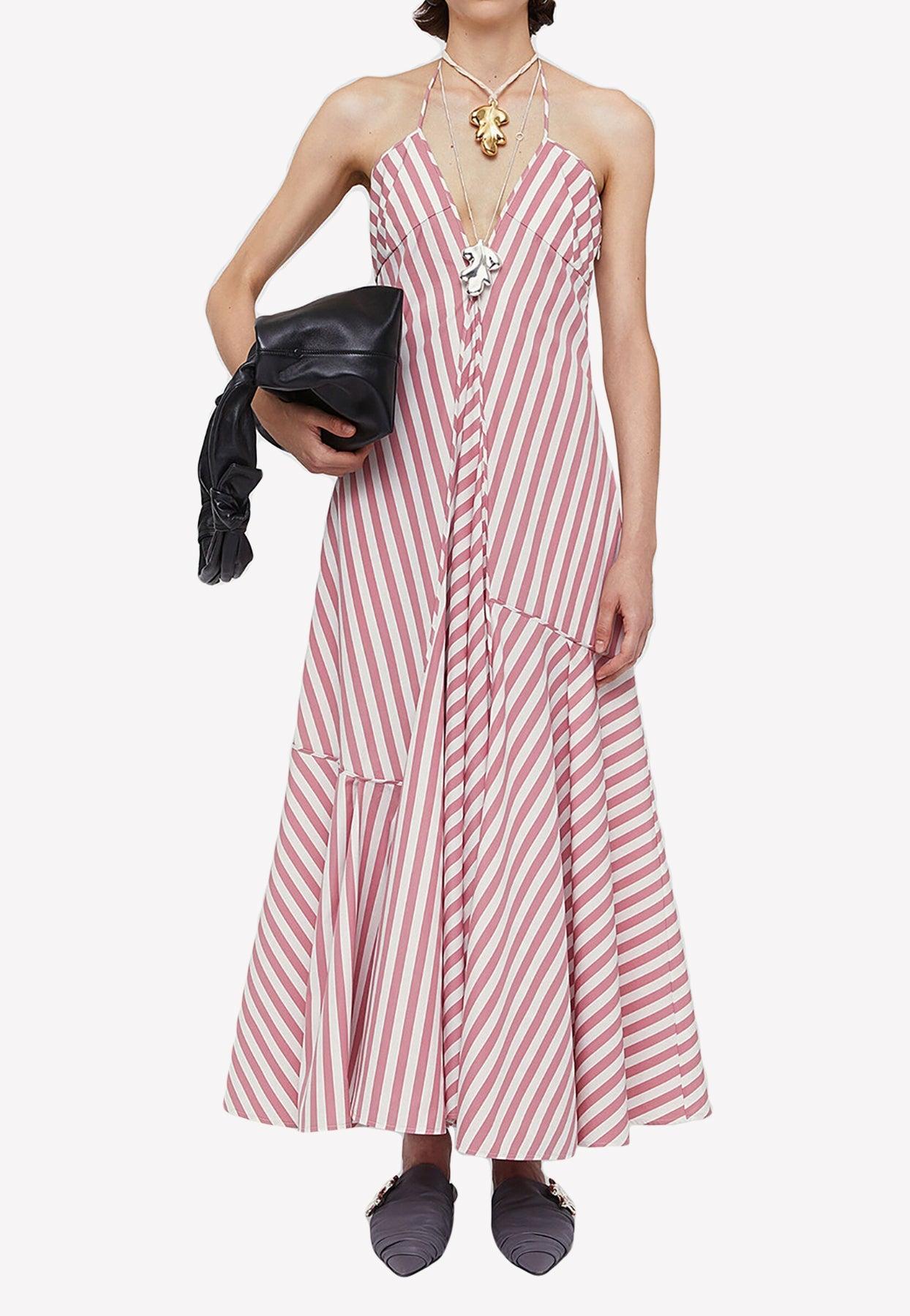 Jil Sander Halterneck Striped Maxi Dress in Pink | Lyst