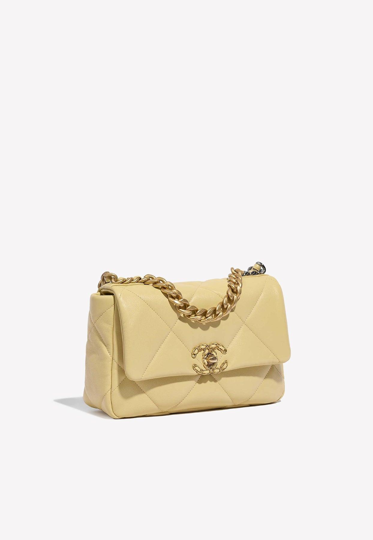 Chanel 19 Flap Bag In Pastel Yellow Lambskin With Gold Hardware