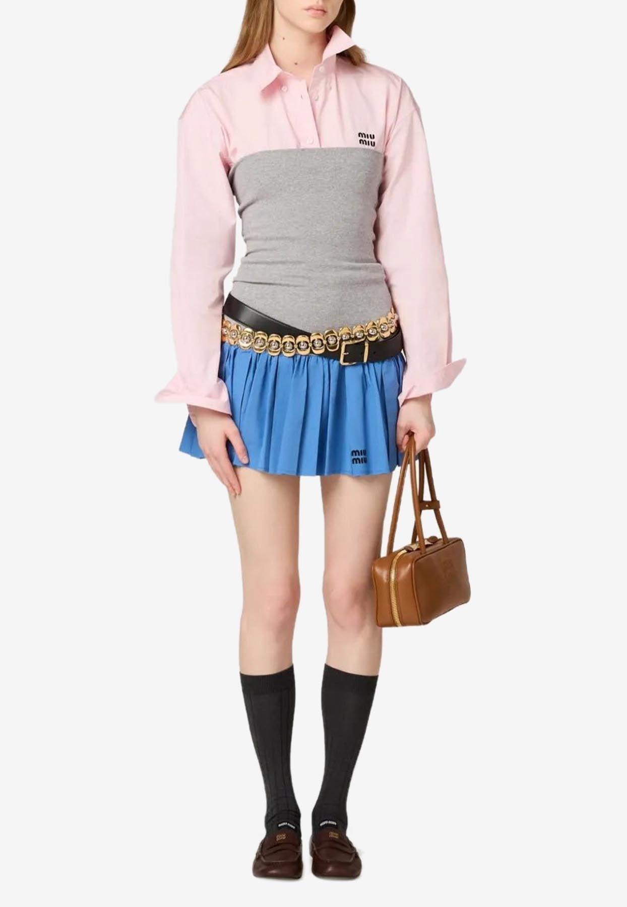 スカート MIU MIU SKIRTS CALCE Miu Miu Textured Cotton Skirt in Blu | FWRD