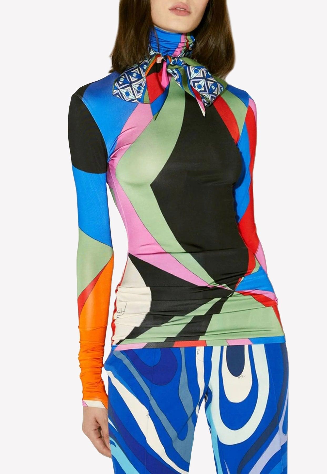 Emilio Pucci Goccia-print Roll-neck Top in Blue | Lyst