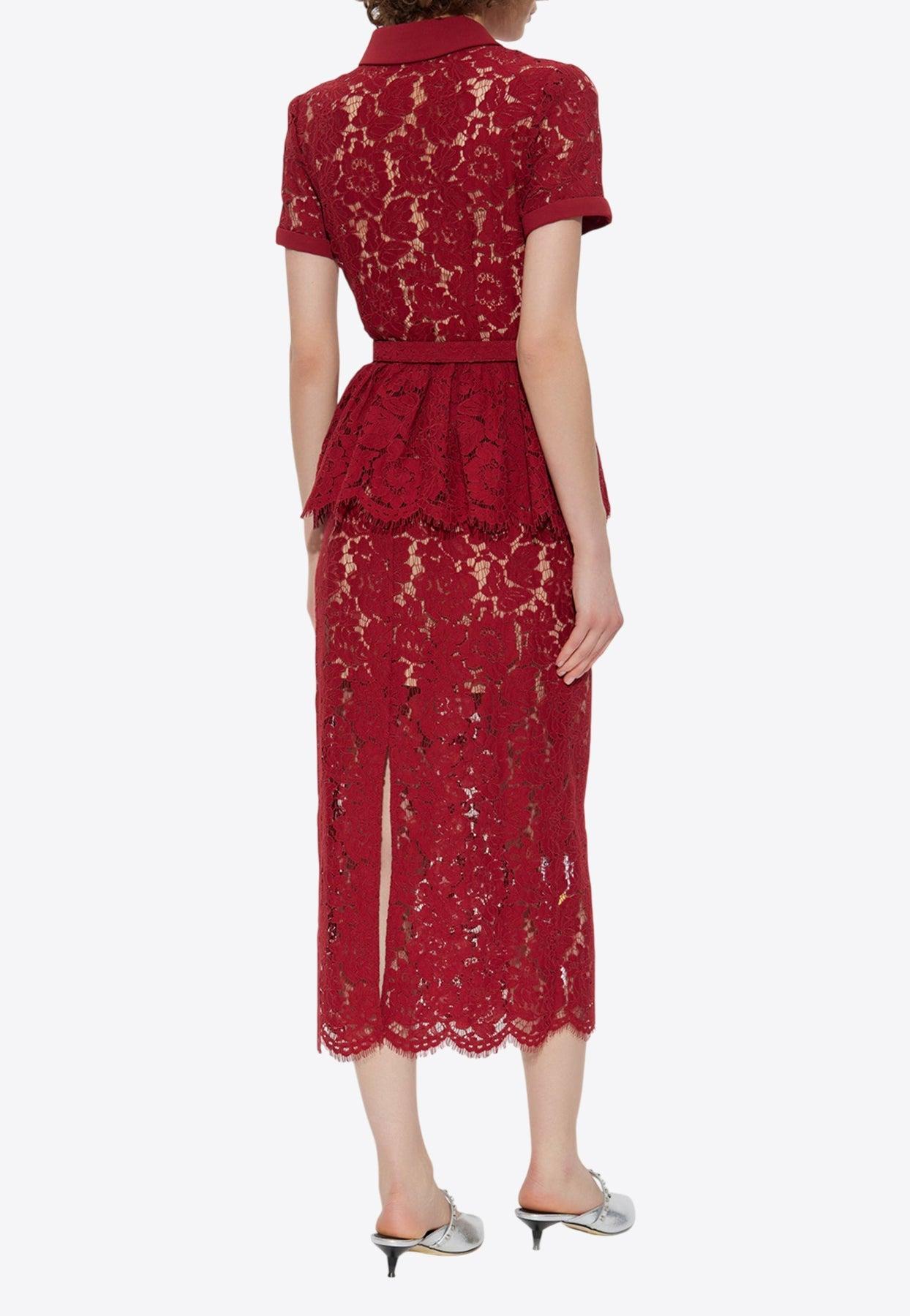 burgundy lace peplum midi dress product info and reviews Self-Portrait Lace Peplum Midi Dress in Red