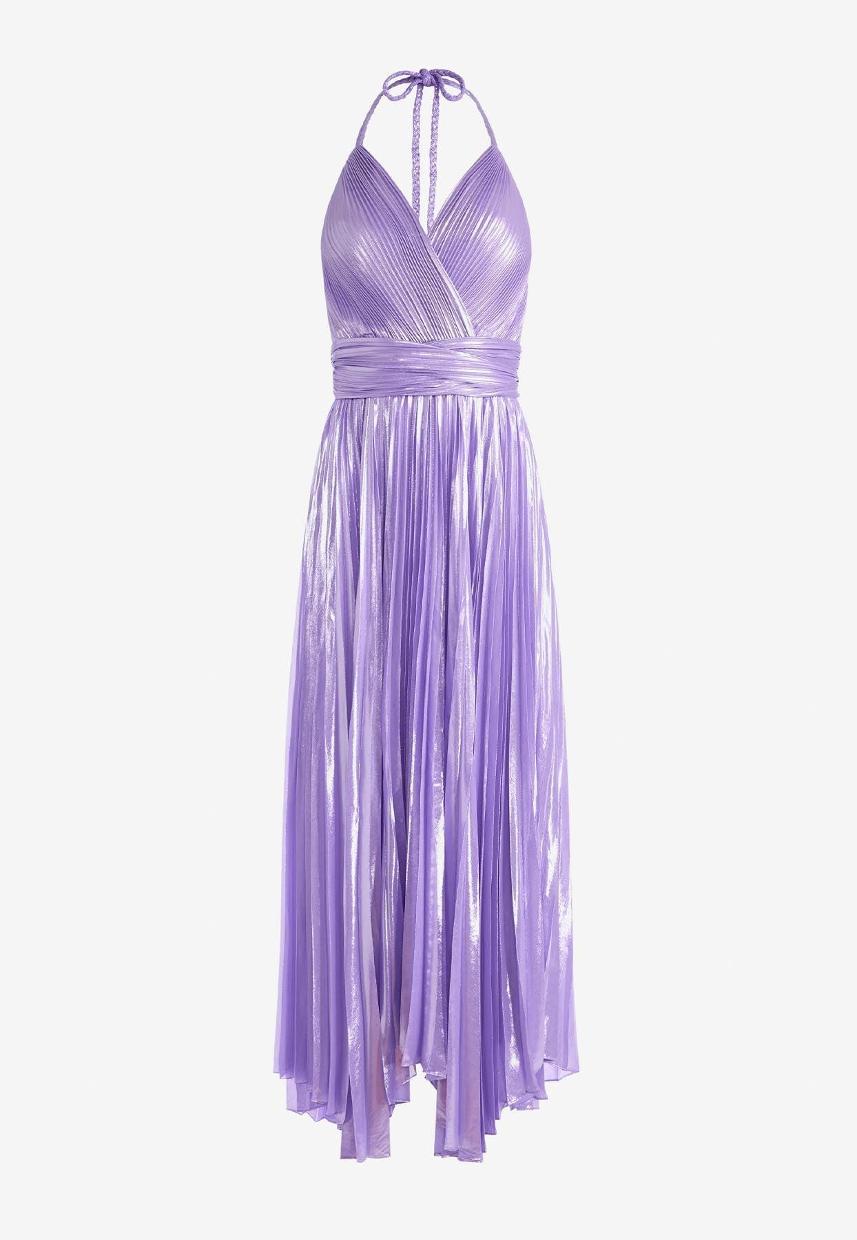 Alice + Olivia Arista Halter Neck Pleated Maxi Dress in Purple