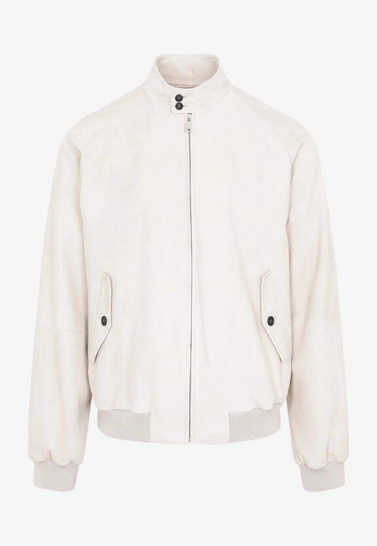 Prada Suede Leather Bomber Jacket in Natural for Men | Lyst