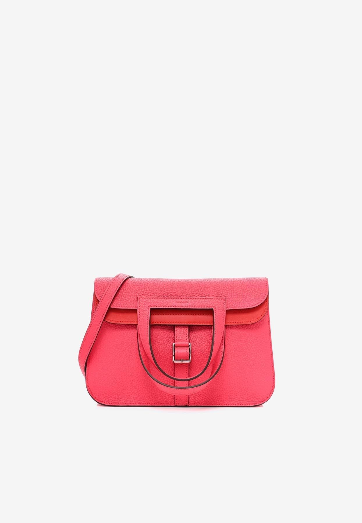 Hermès Halzan 25 In Rouge De Coeur And Rose Extreme Taurillon Clemence Leather With Palladium