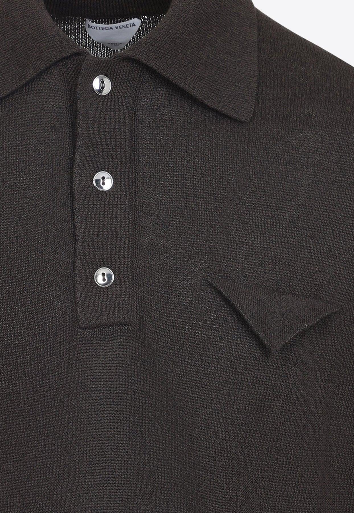 Bottega Veneta String Linen Knit Polo in Black for Men