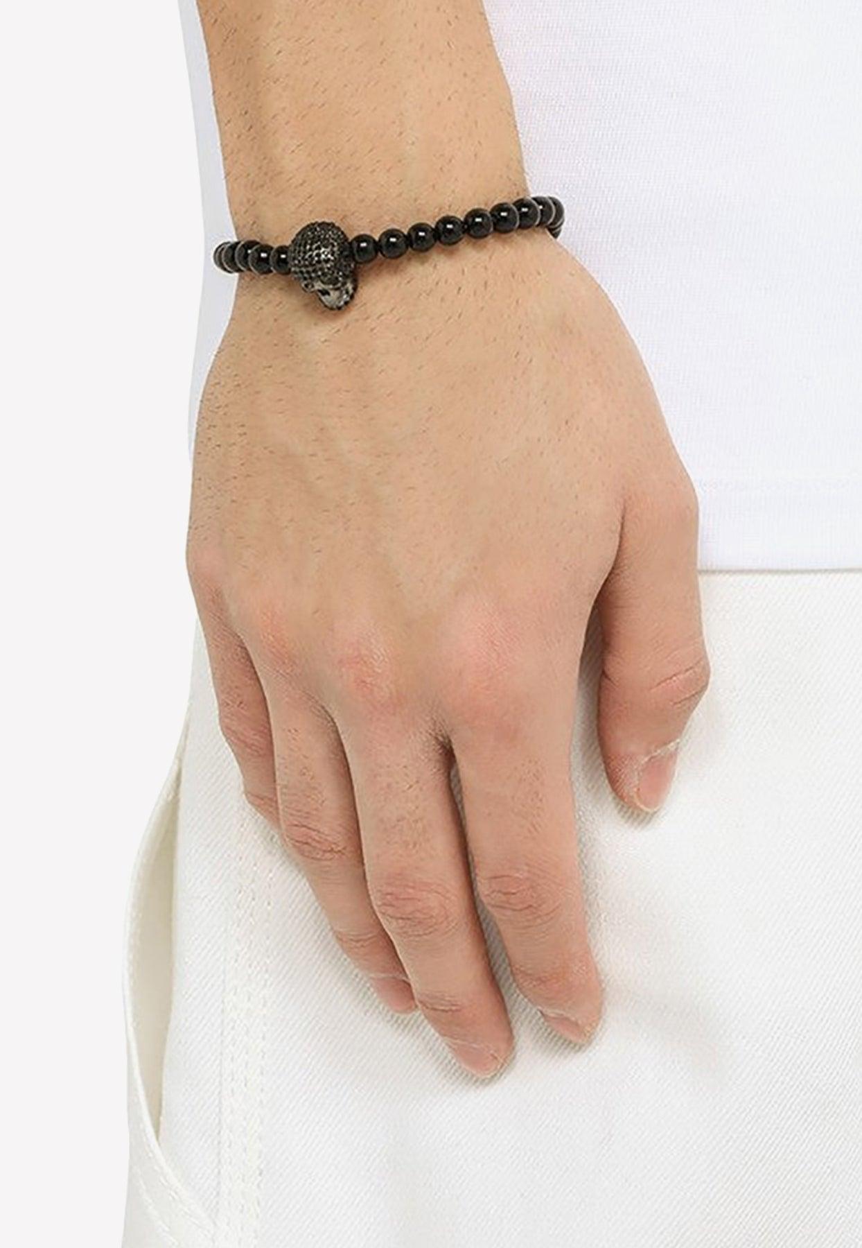 Alexander McQueen Skull Beaded Bracelet in Black for Men | Lyst UK