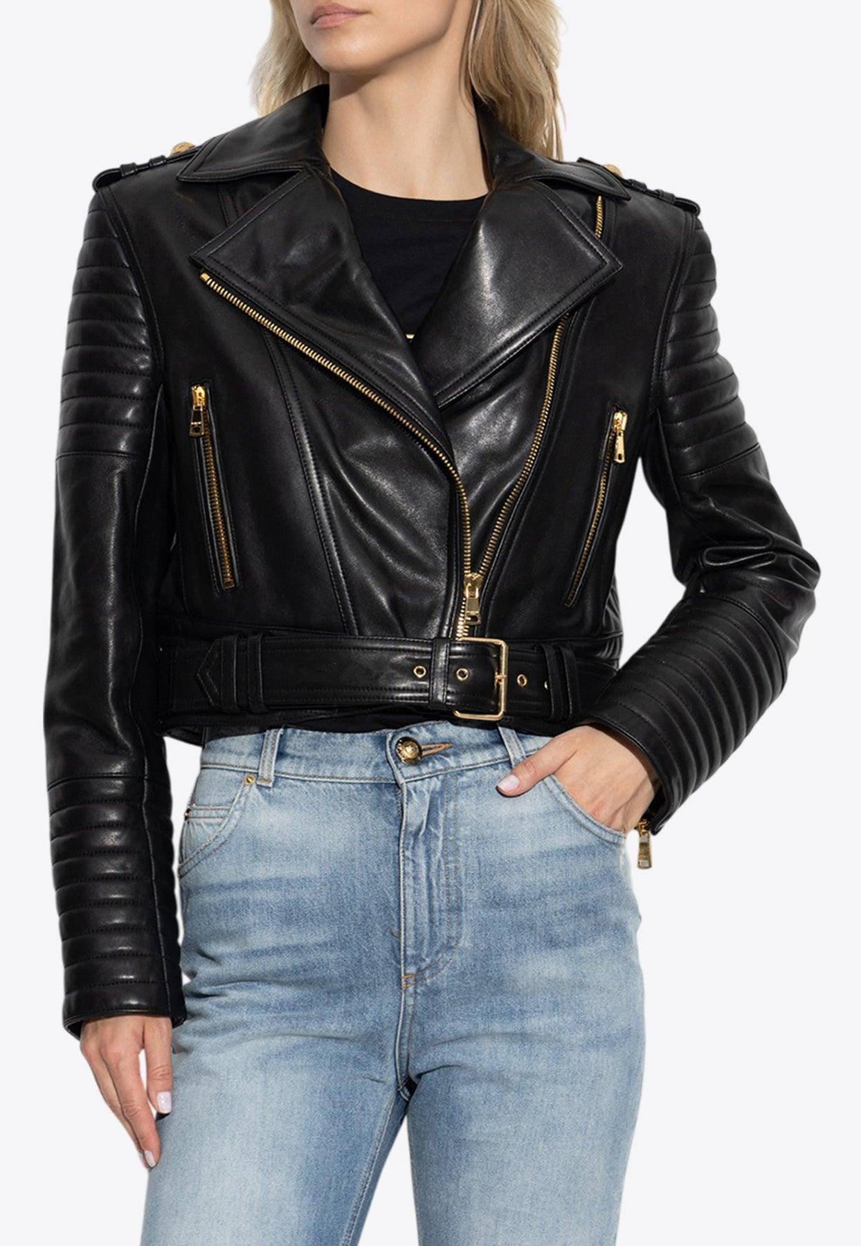 BALMAIN ブラック レディースレザージャケット Zipped leather biker jacket black black - Women | BALMAIN