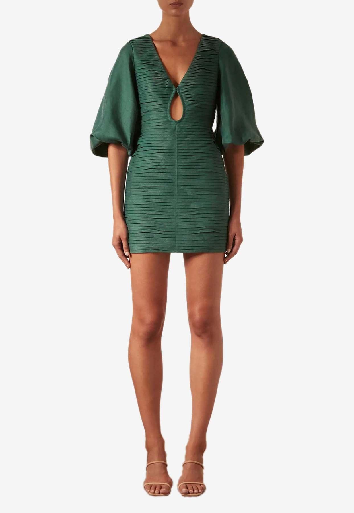 Shona Joy Théa Balloonsleeve Keyhole Mini Dress in Green Lyst