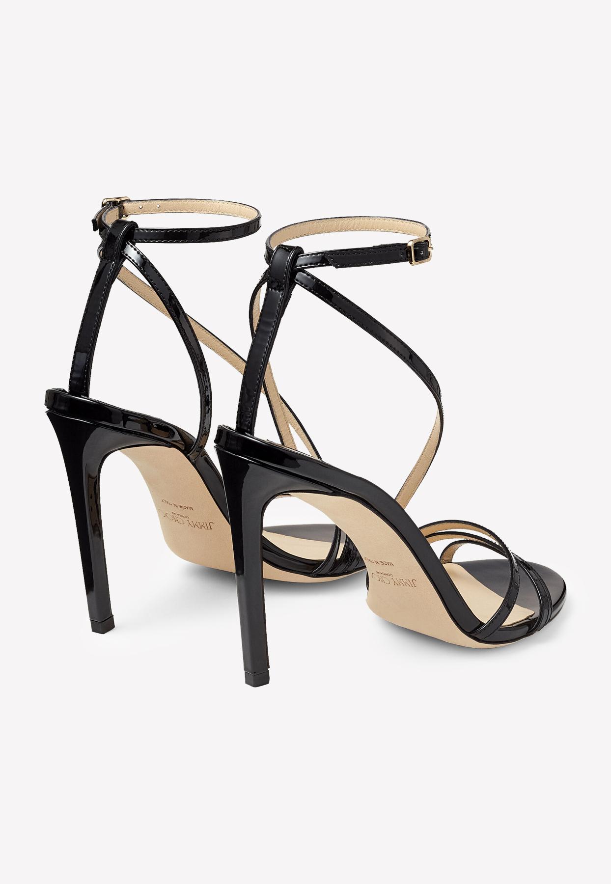 Jimmy Choo Tesca 100 Patent Leather Thin-strap Sandals in Black - Lyst