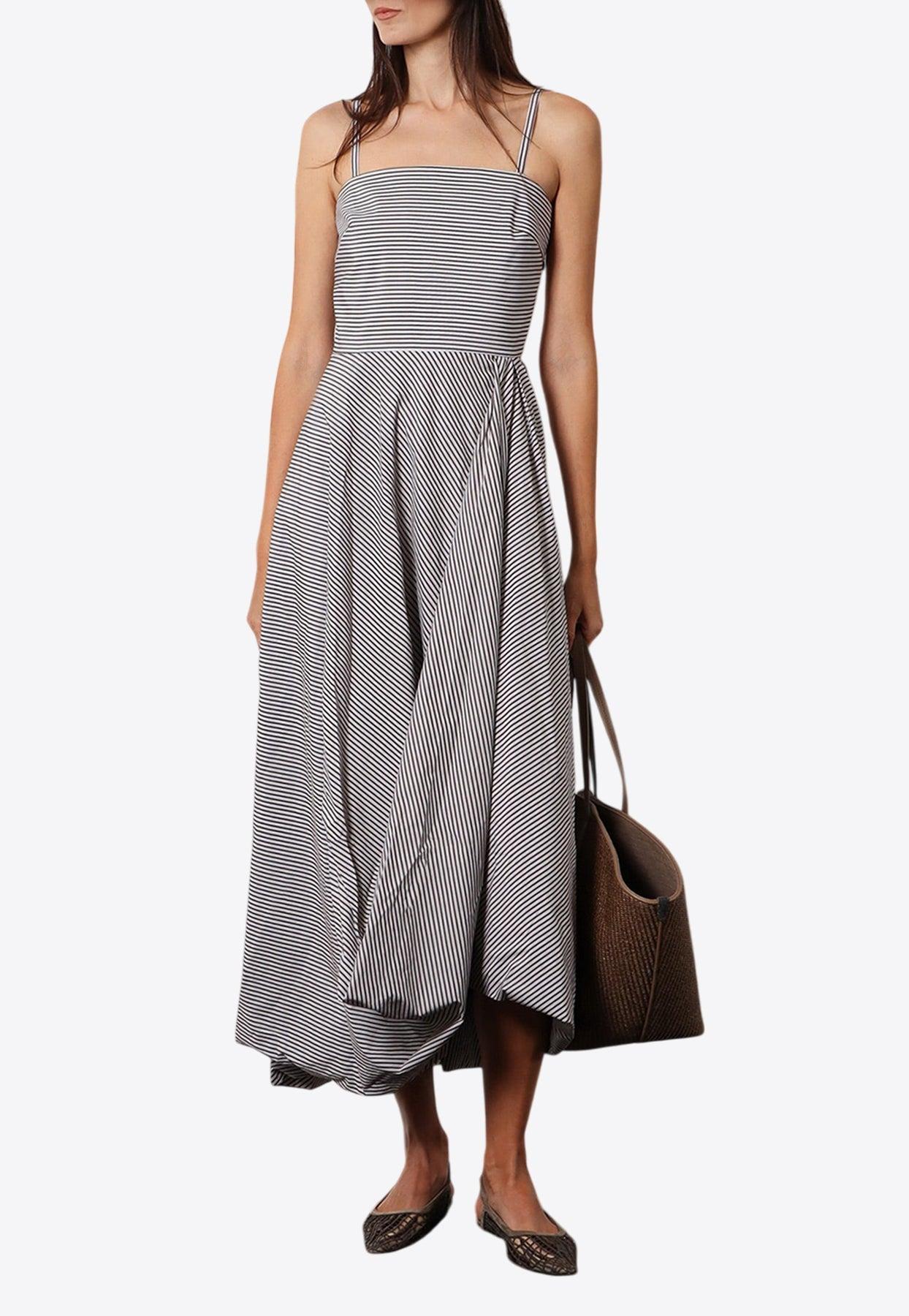 Brunello Cucinelli Bubble-Hem Striped Midi Dress in Gray | Lyst