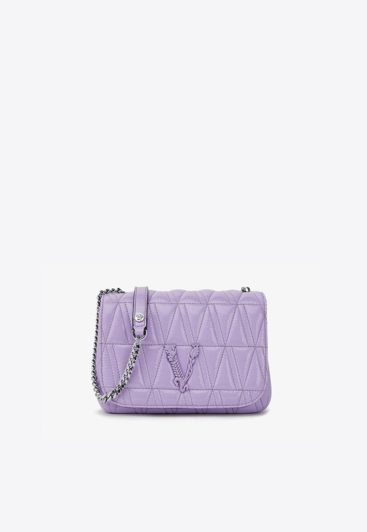 Versace Virtus Quilted Naplak Leather Shoulder Bag in Purple | Lyst