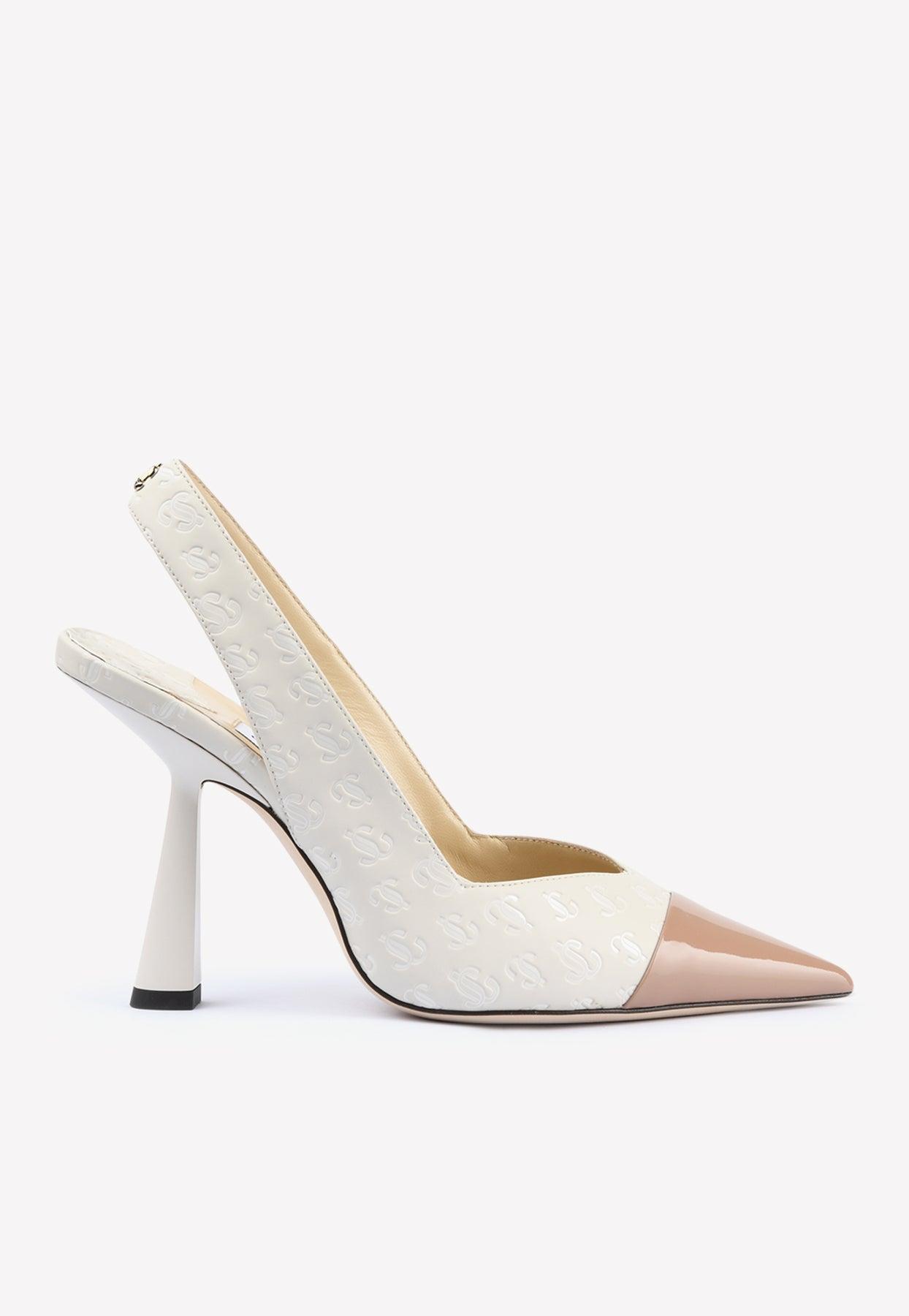 Jimmy Choo Liya 100 Jc Monogram Leather Slingback Pumps Lyst UK