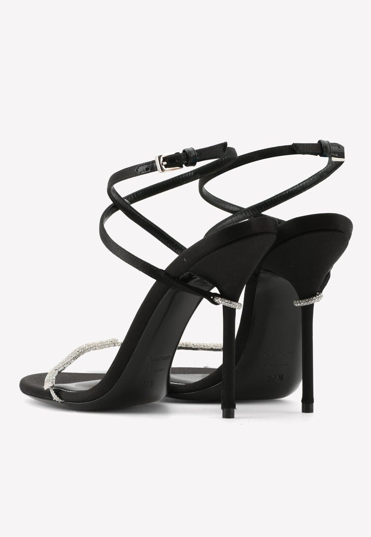Tom Ford Satin 105 Crystal-embellished Sandals With Wraparound Ankle Strap  in Black | Lyst