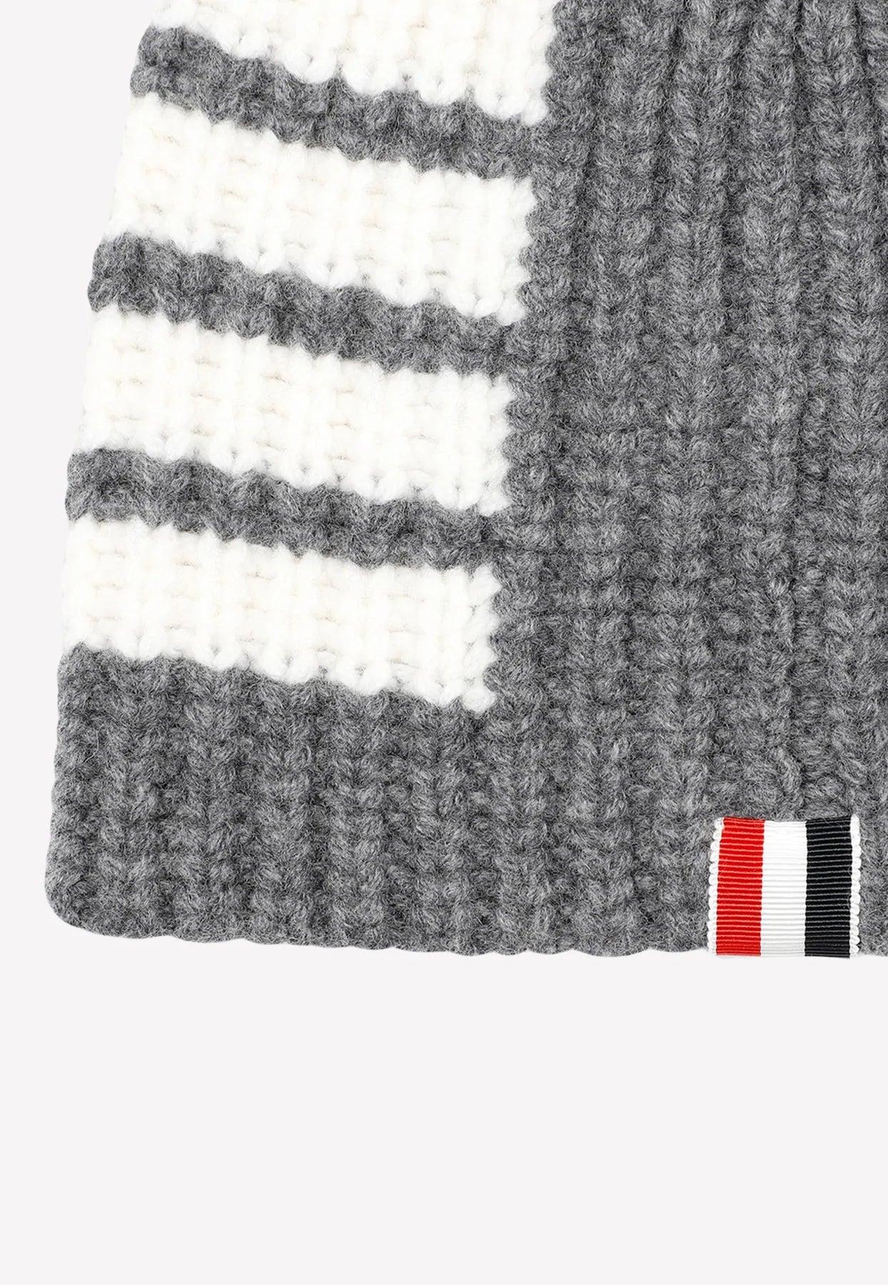Thom Browne 4-Bar Stripe Cashmere Rib Scarf - Blue