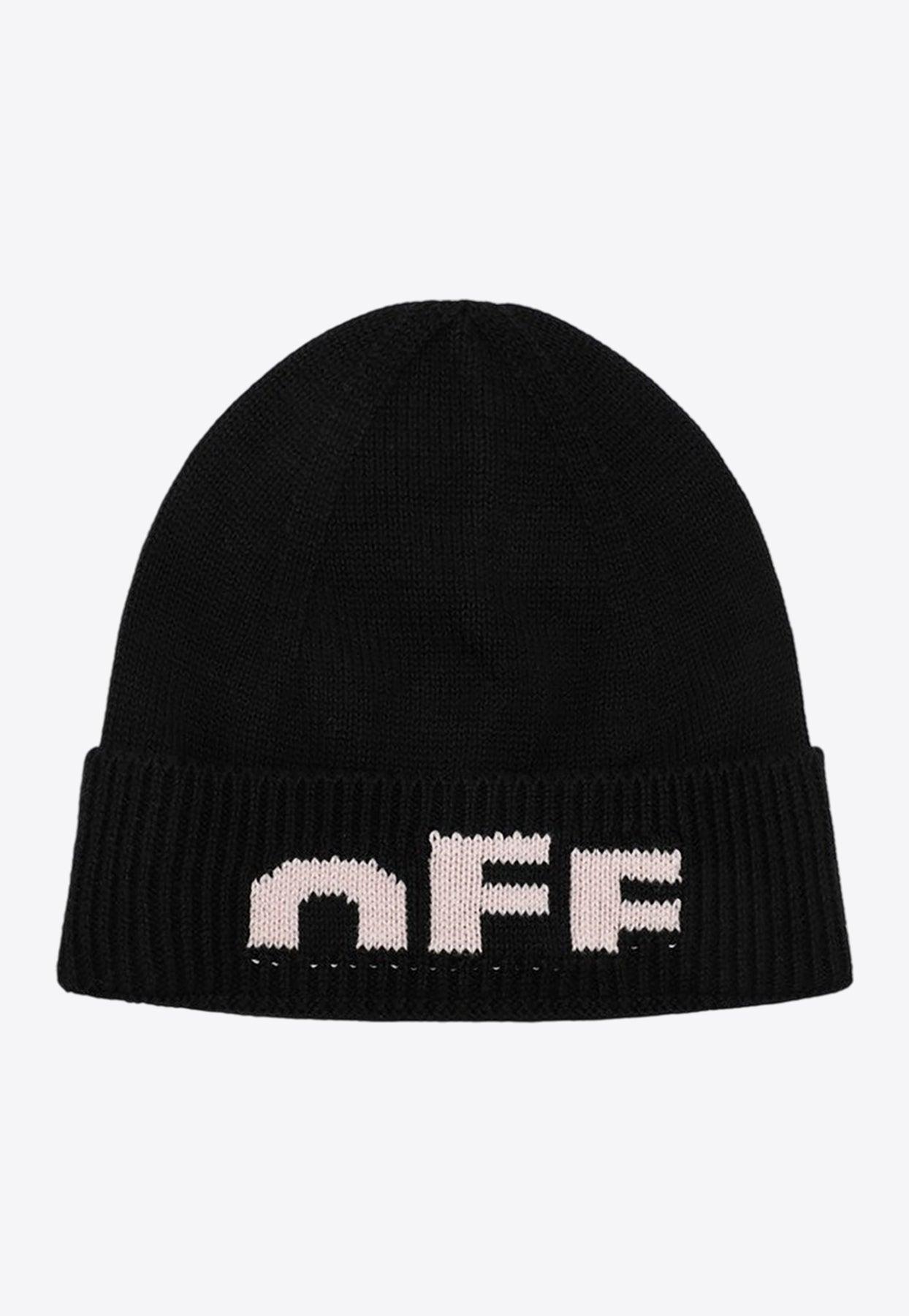 Off-White Black Logo Ribbed Beanie Off-White Logo intarsia ribbed beanie|OWLA017F21KNI0021001 main image 3