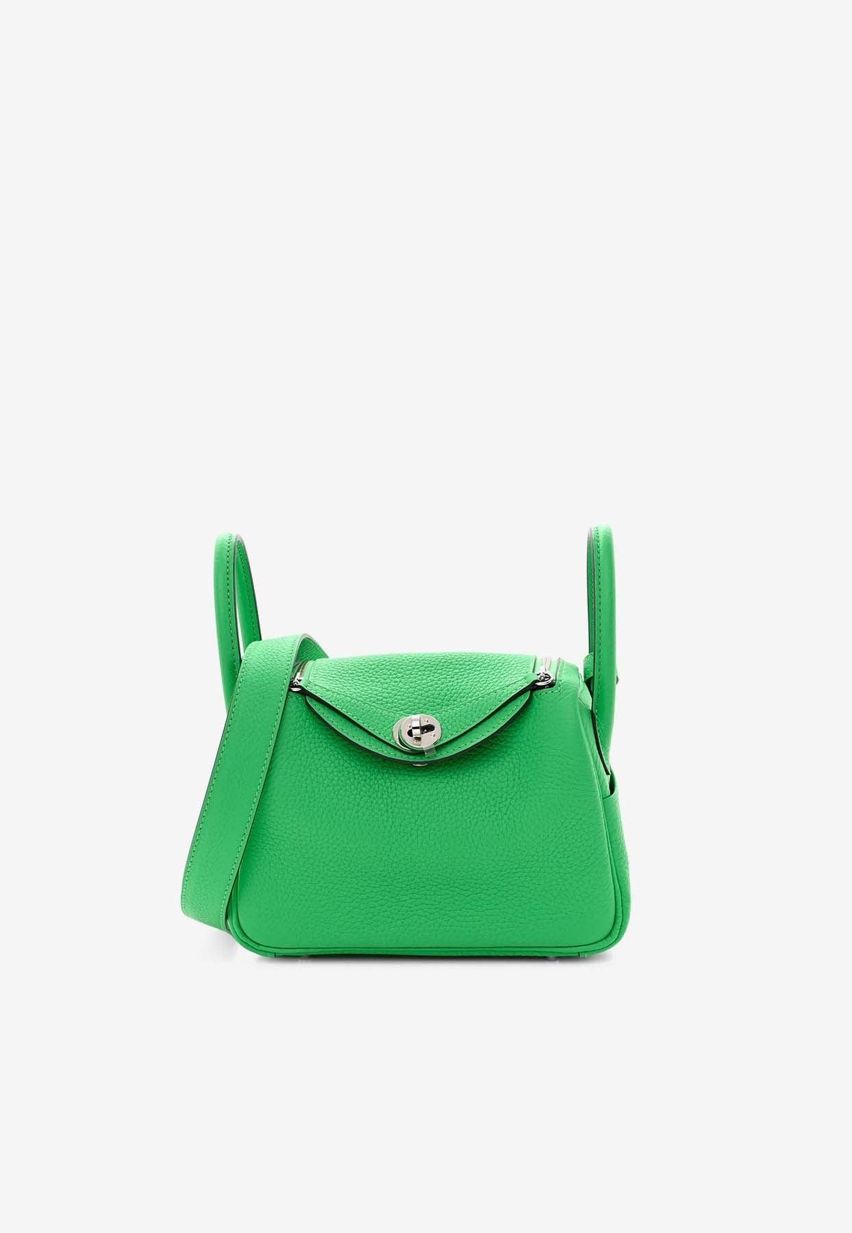 Hermes Mini Lindy 20 In Vert Cypress Taurillon Clemence With Gold Hardware
