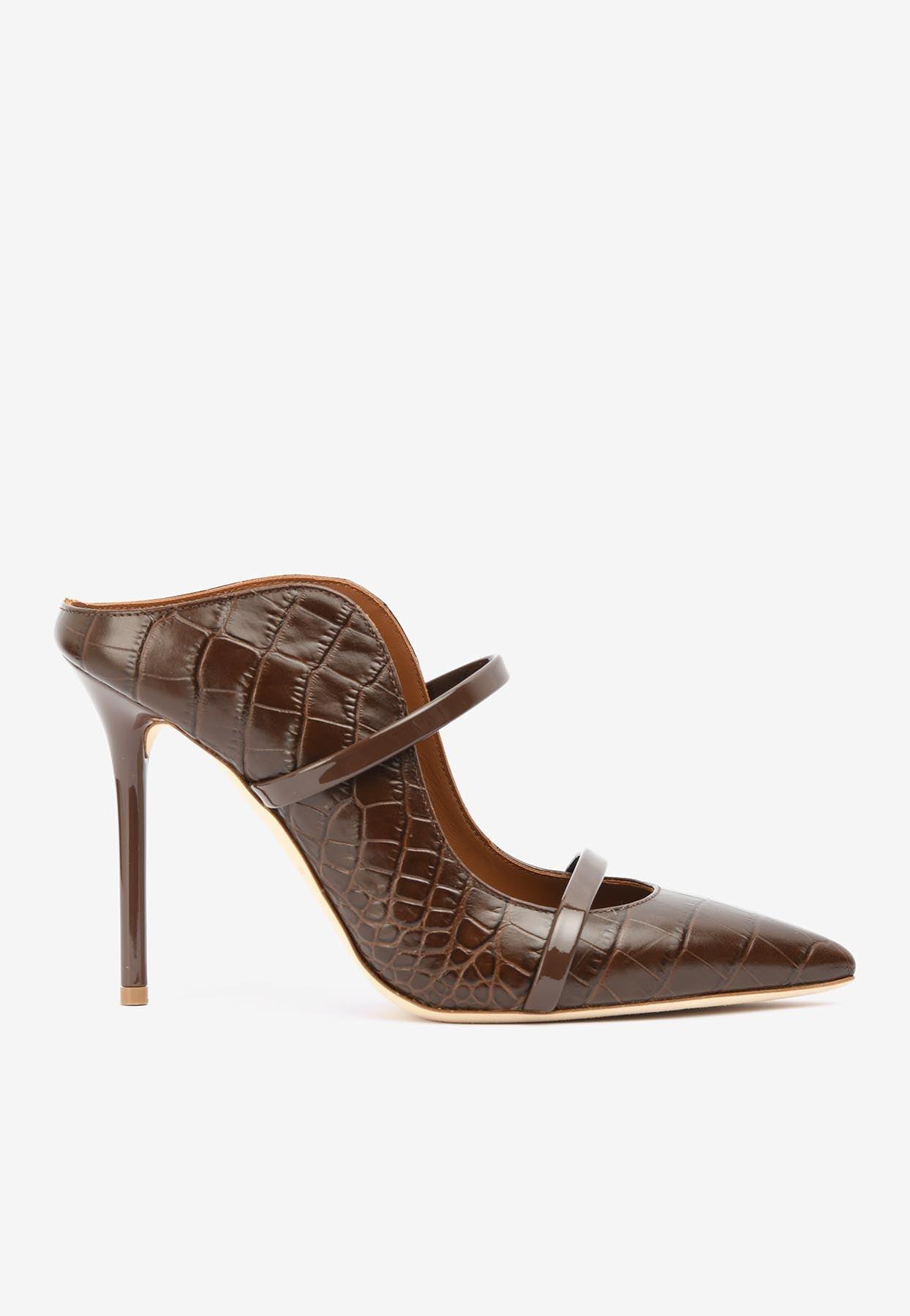 Malone Souliers Maureen 100 Mules In Croc-embossed Leather in Brown | Lyst